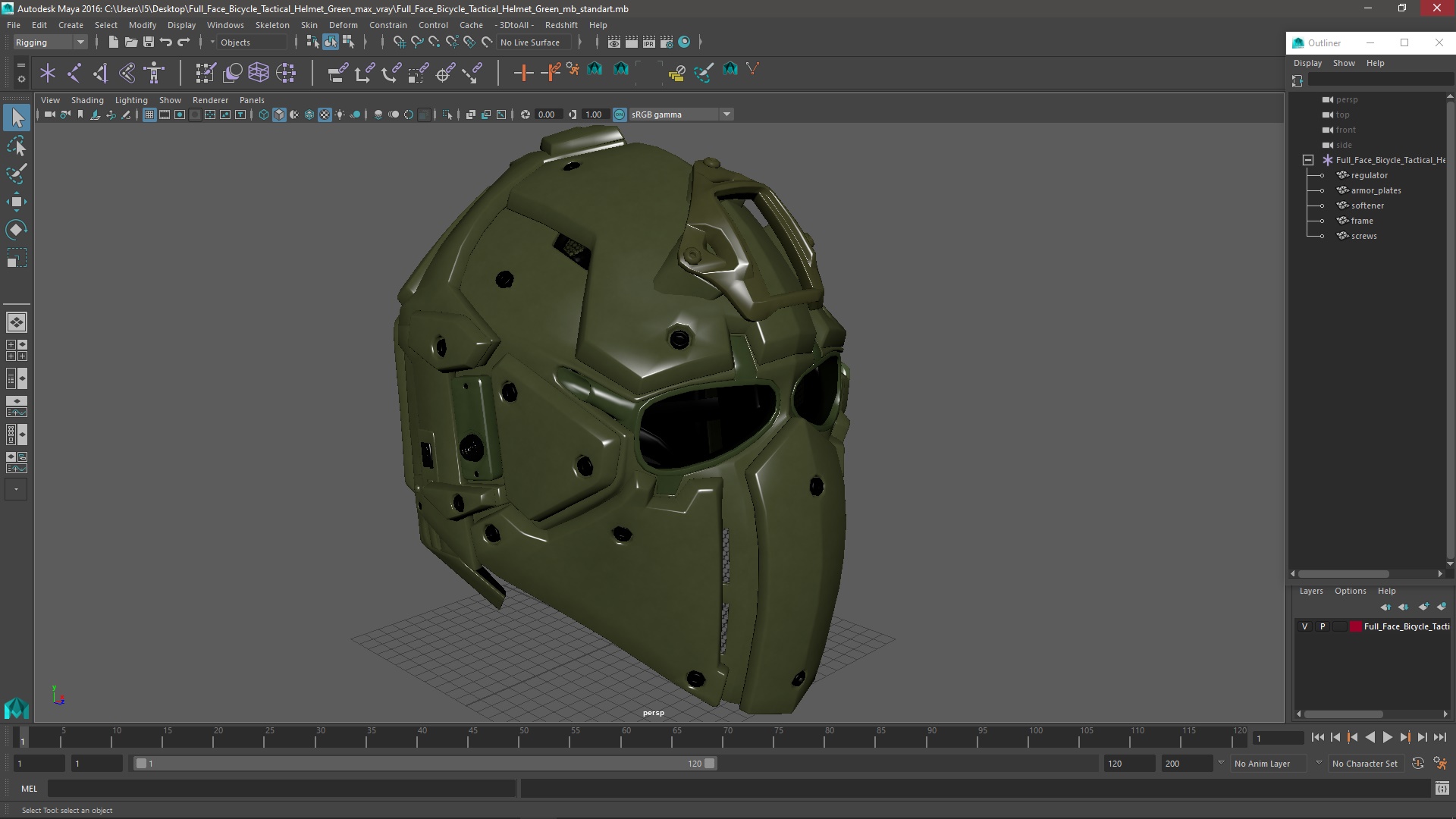 Full Face Bicycle Tactical Helmet Green 3D model