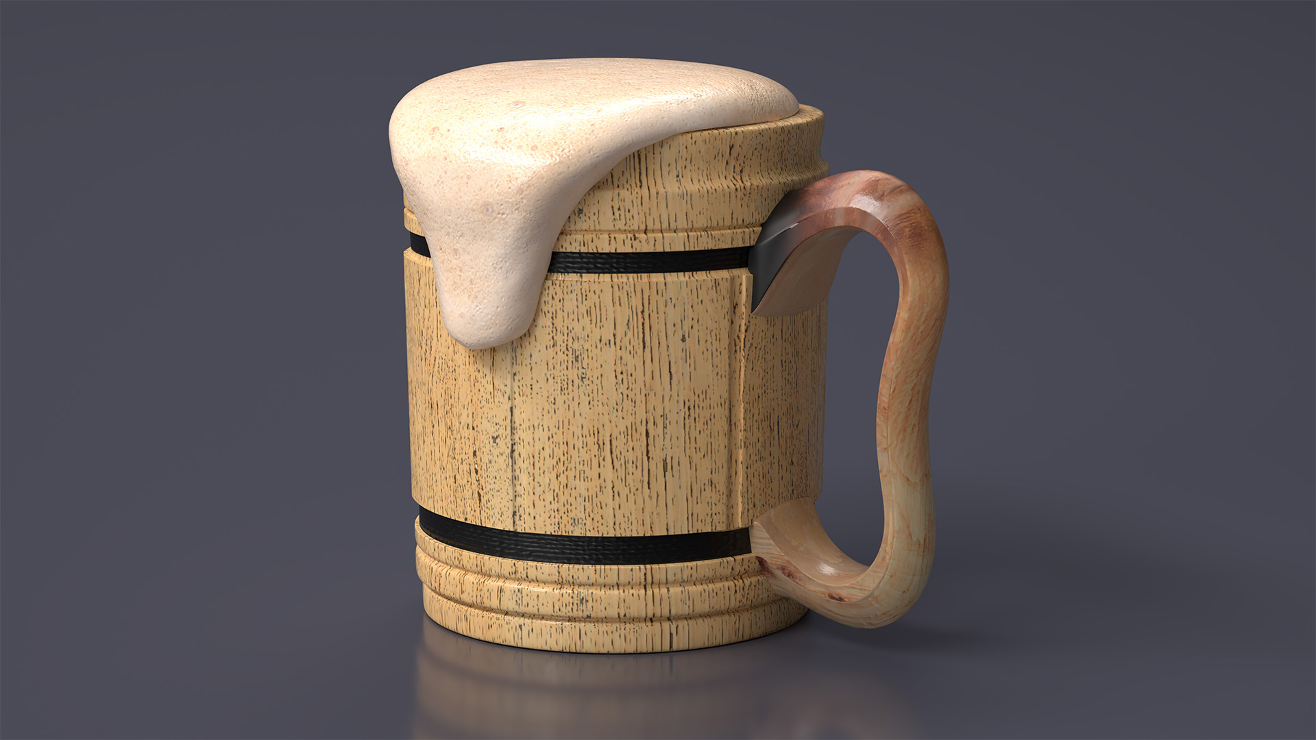 3D model Wooden Mug with Beer