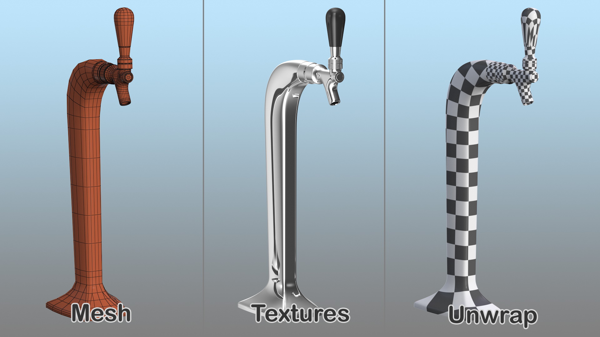 Single Tap Chrome Draft Beer Kegerator Tower 3D model