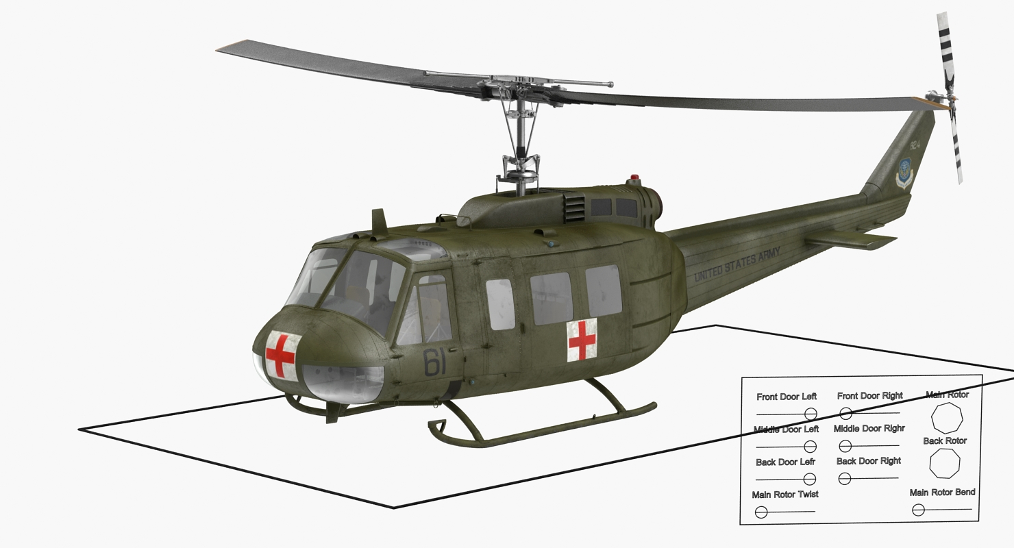 3D Bell UH 1 Iroquois MedEvac Rigged model