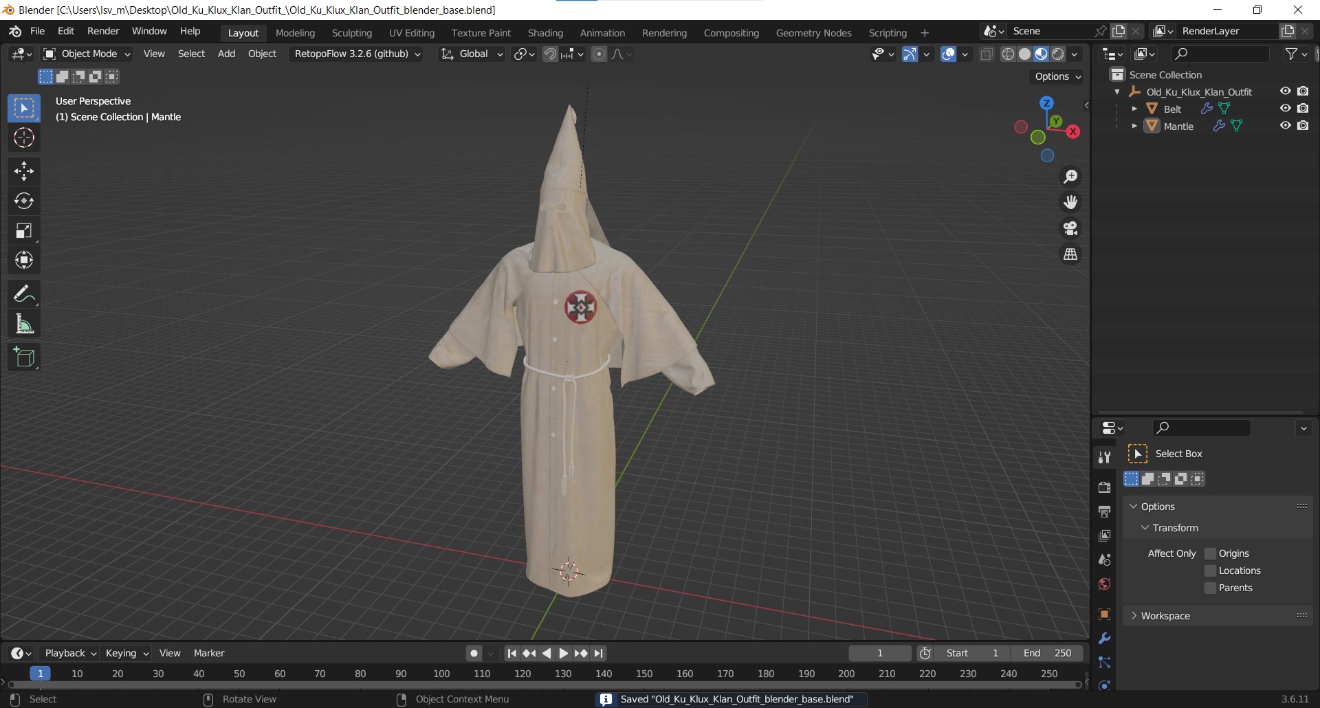 3D Old Ku Klux Klan Outfit model