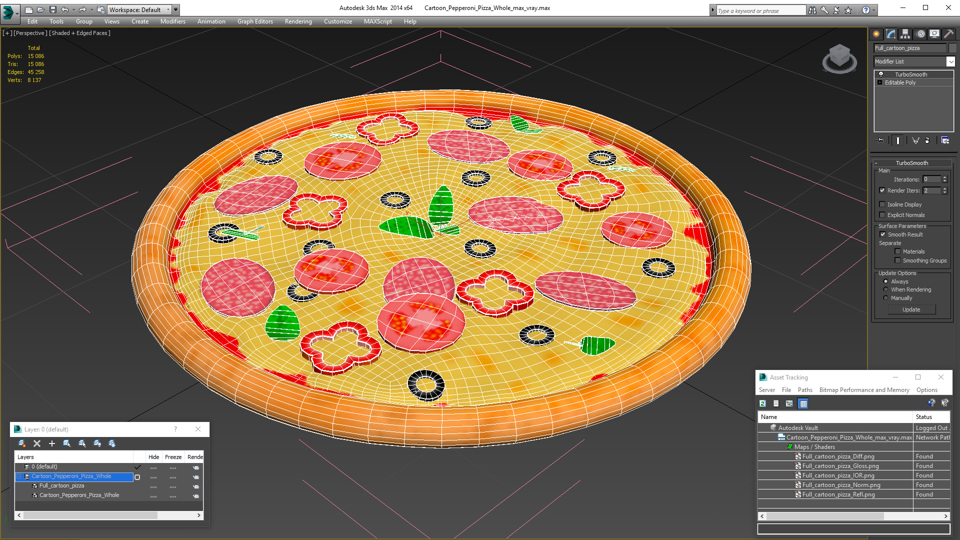 Cartoon Pepperoni Pizza Whole 3D model