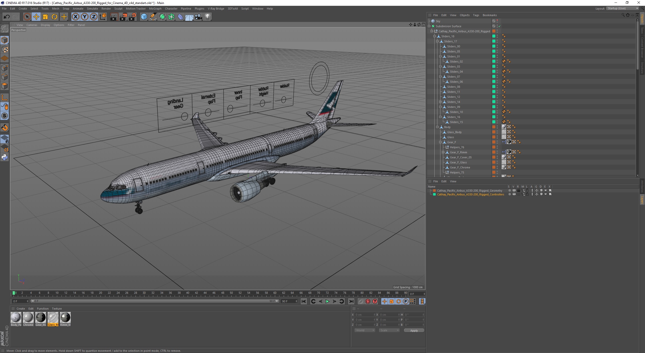 3D Cathay Pacific Airbus A330-200 Rigged for Cinema 4D