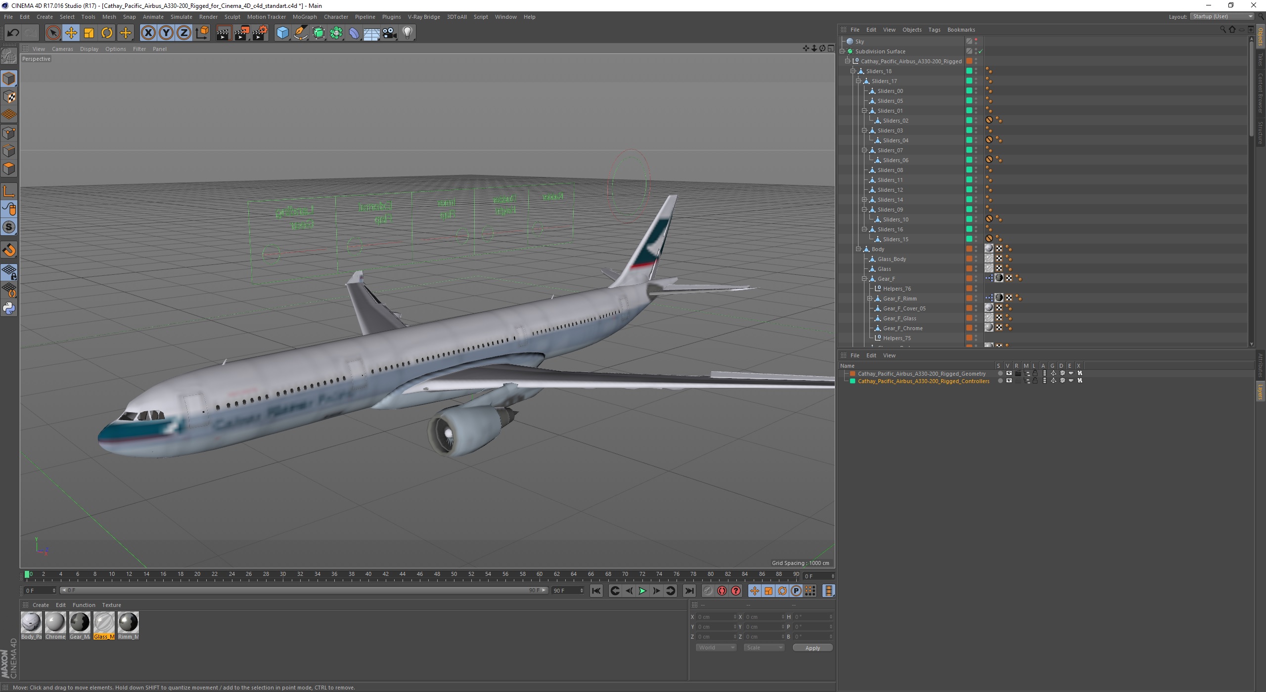 3D Cathay Pacific Airbus A330-200 Rigged for Cinema 4D