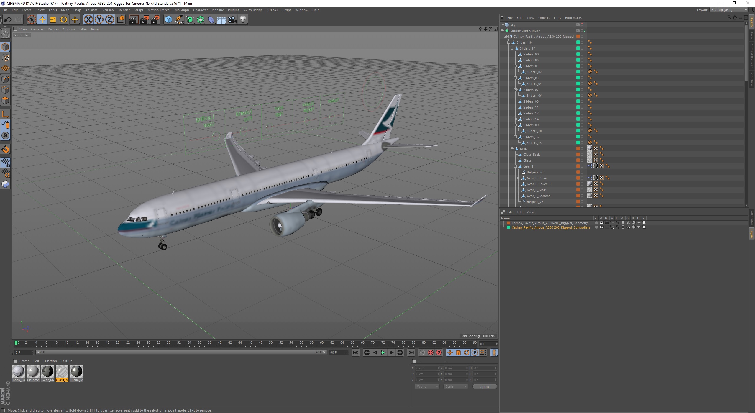 3D Cathay Pacific Airbus A330-200 Rigged for Cinema 4D