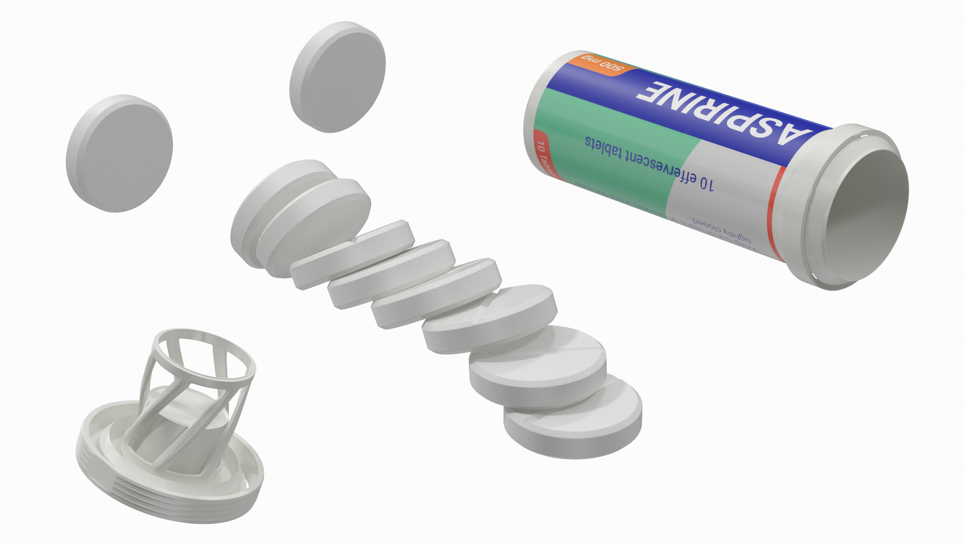 Aspirine Tube Package 10 Tabs Open 3D model