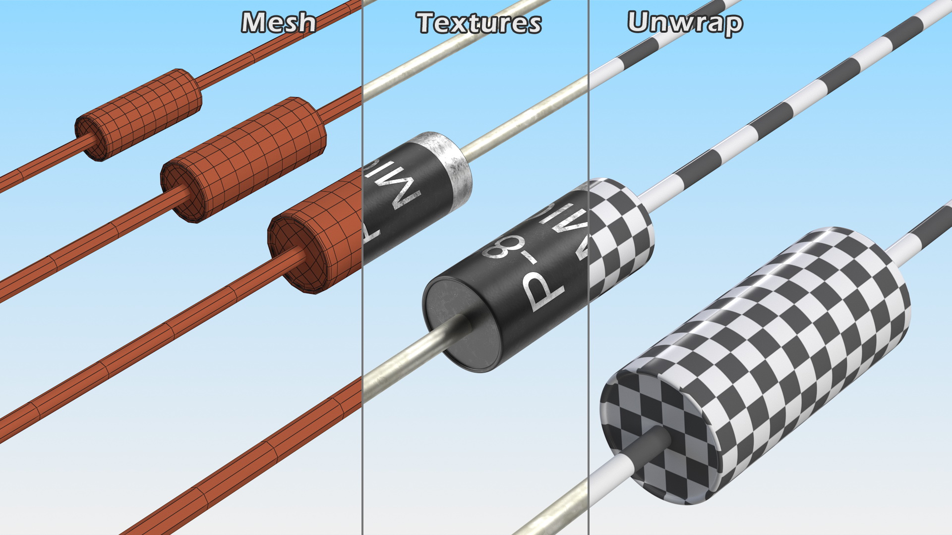 3D Axial Rectifier Diodes Set