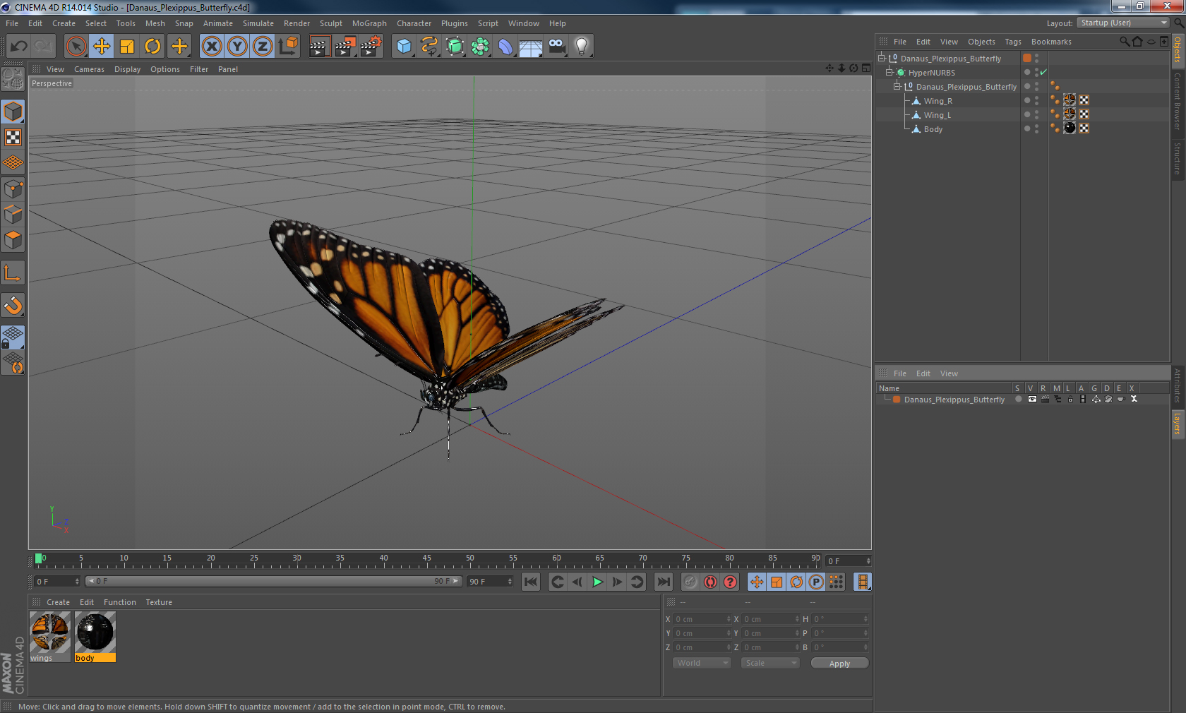 3D Danaus Plexippus Butterfly