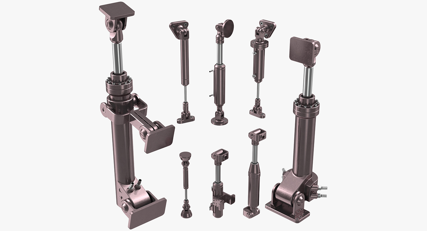 Anodized Hydraulic Cylinders Set 3D