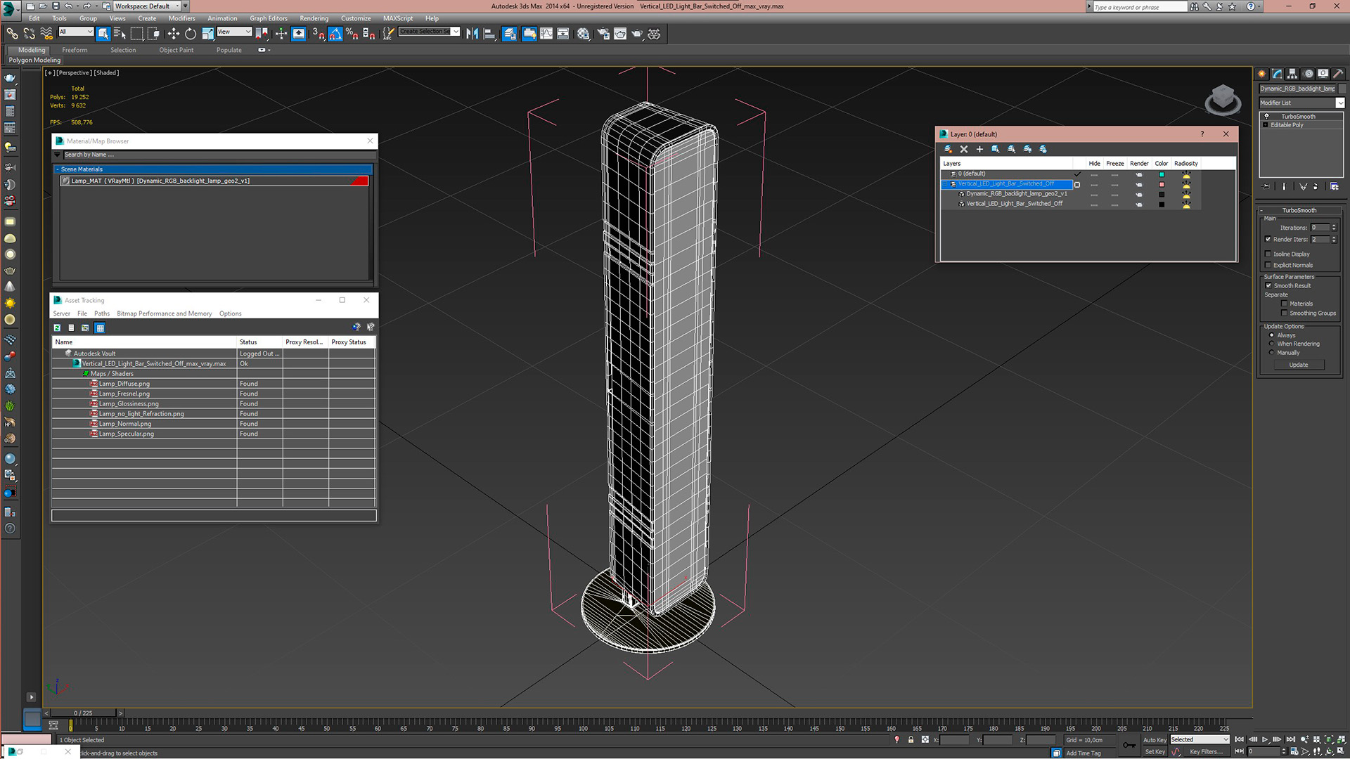 3D Vertical LED Light Bar Switched Off for 3D Print model