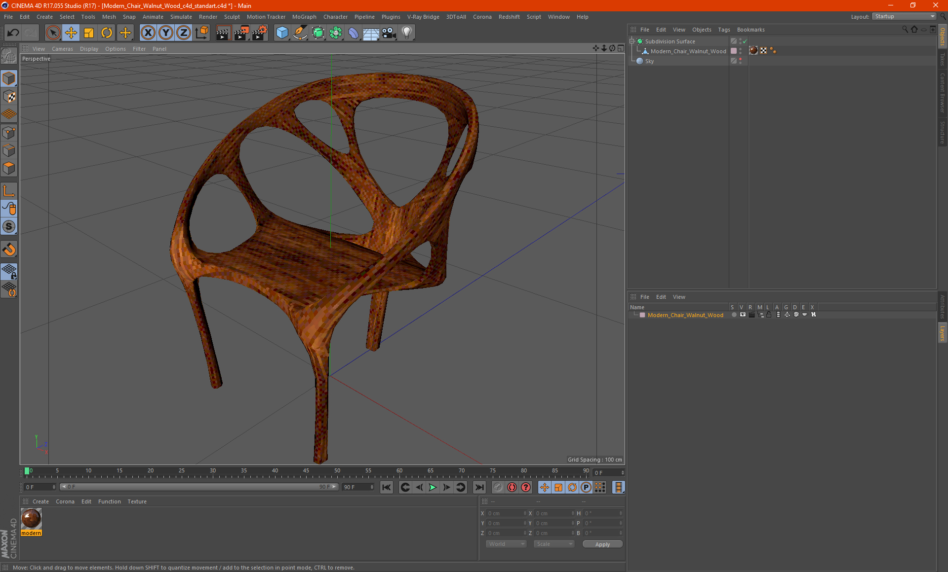 Modern Chair Walnut Wood 3D model