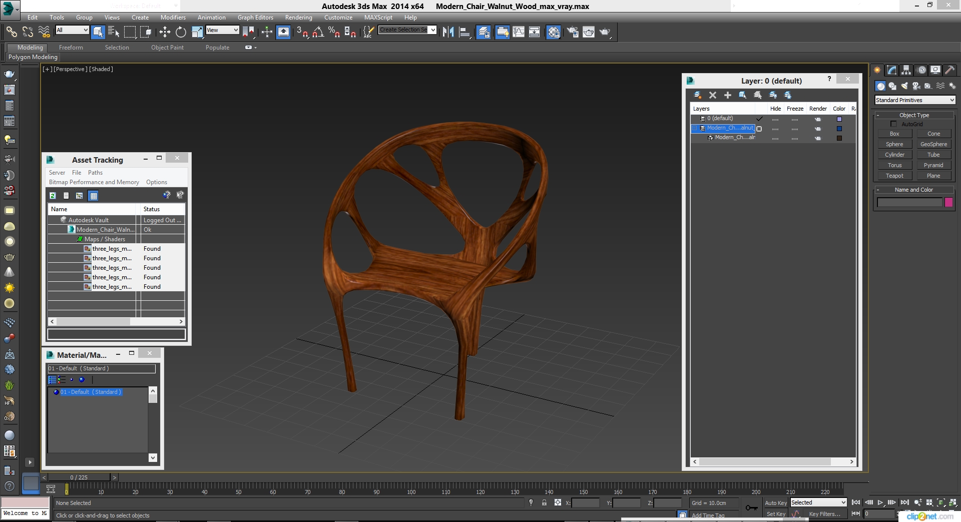 Modern Chair Walnut Wood 3D model