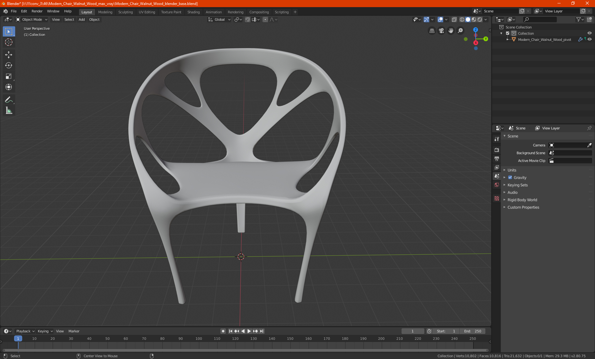 Modern Chair Walnut Wood 3D model