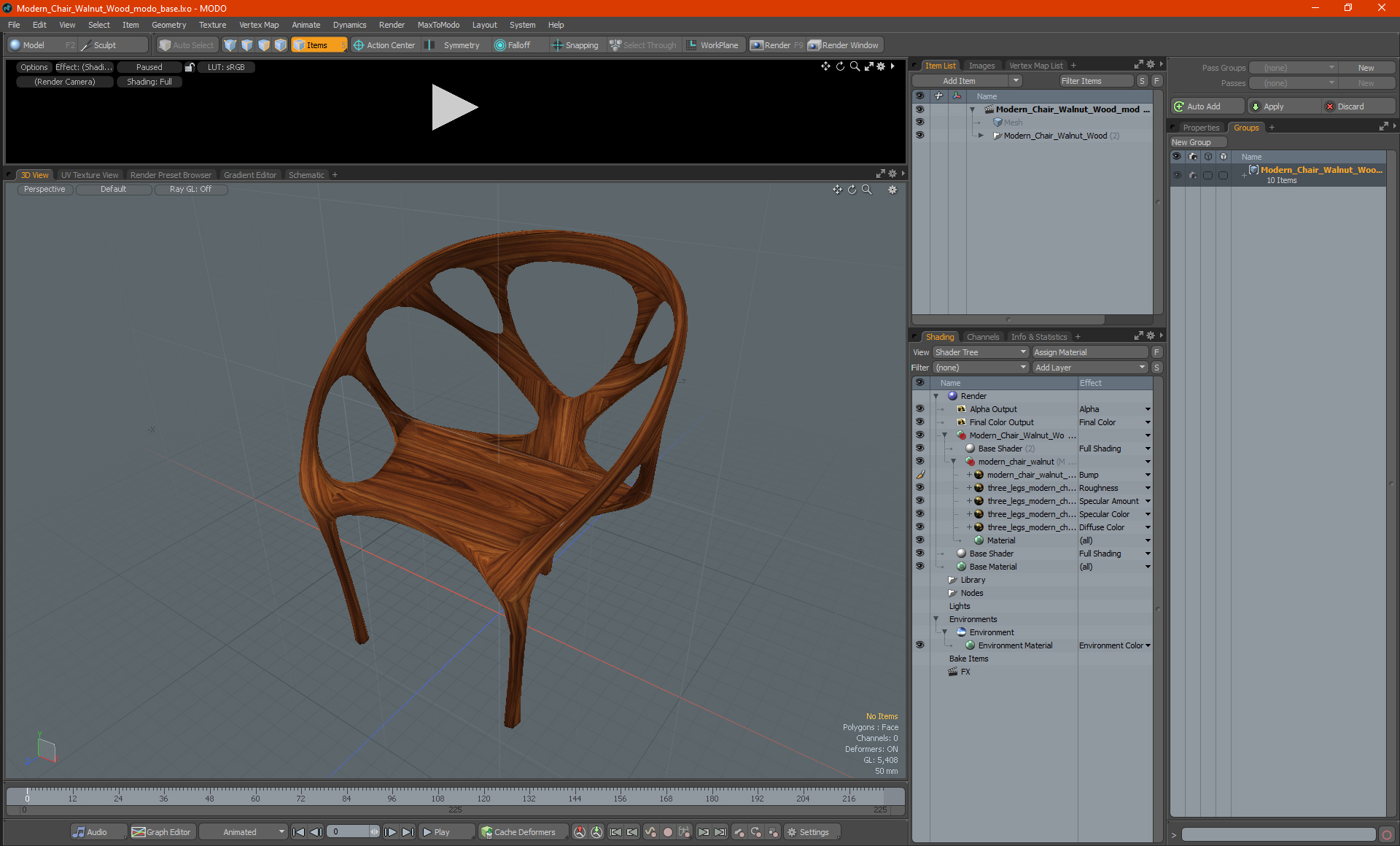 Modern Chair Walnut Wood 3D model