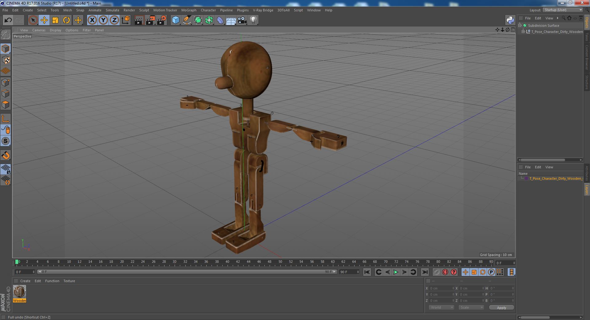 T-Pose Character Dirty Wooden 3D model