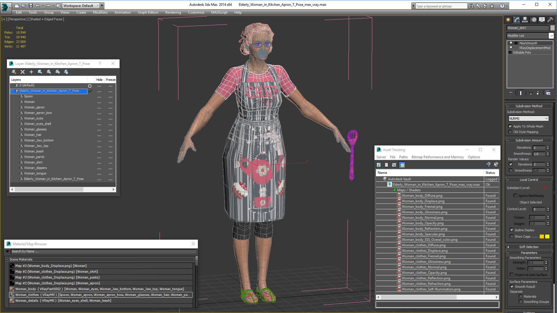 Elderly Woman in Kitchen Apron T Pose 3D