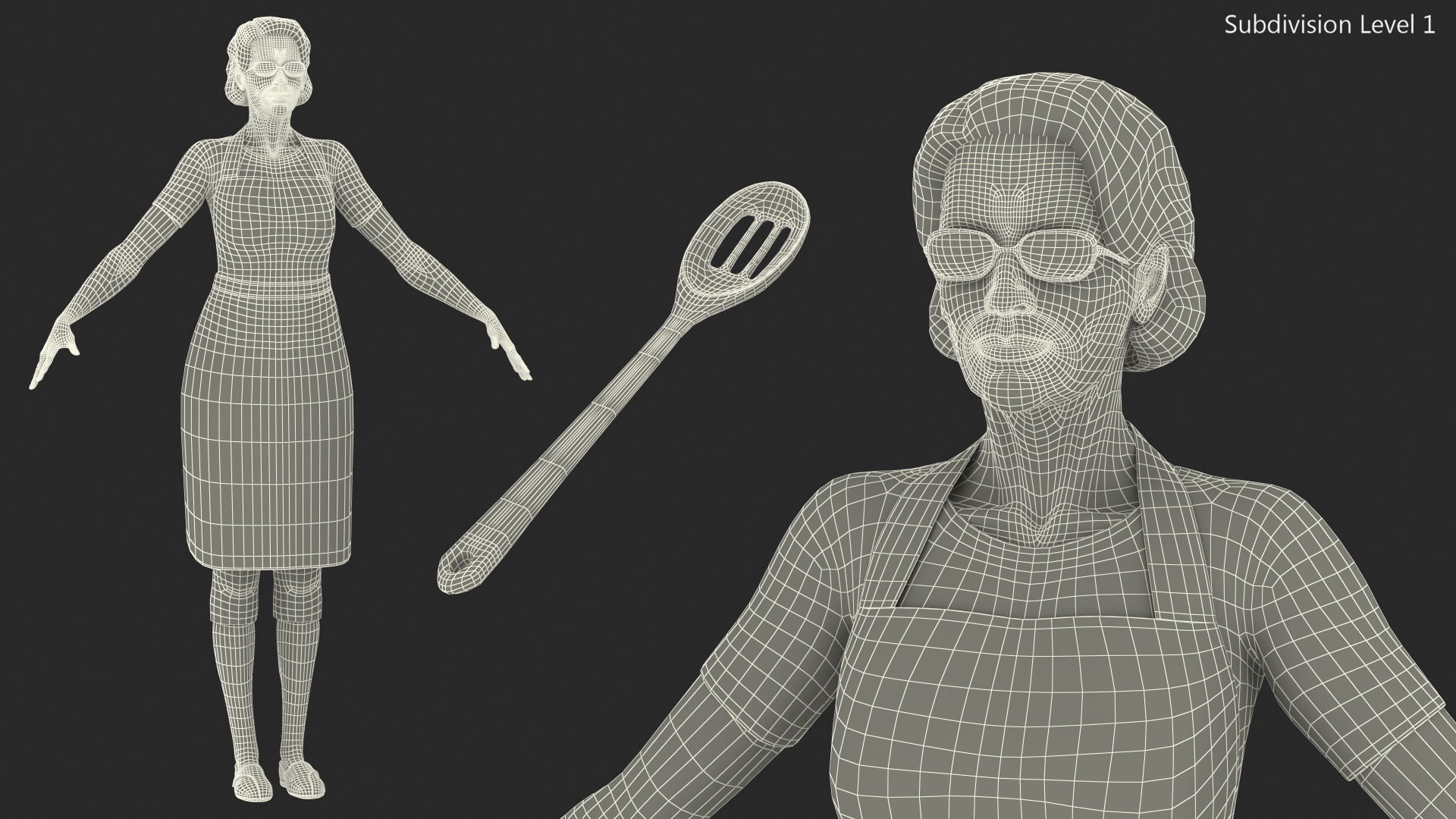 Elderly Woman in Kitchen Apron T Pose 3D