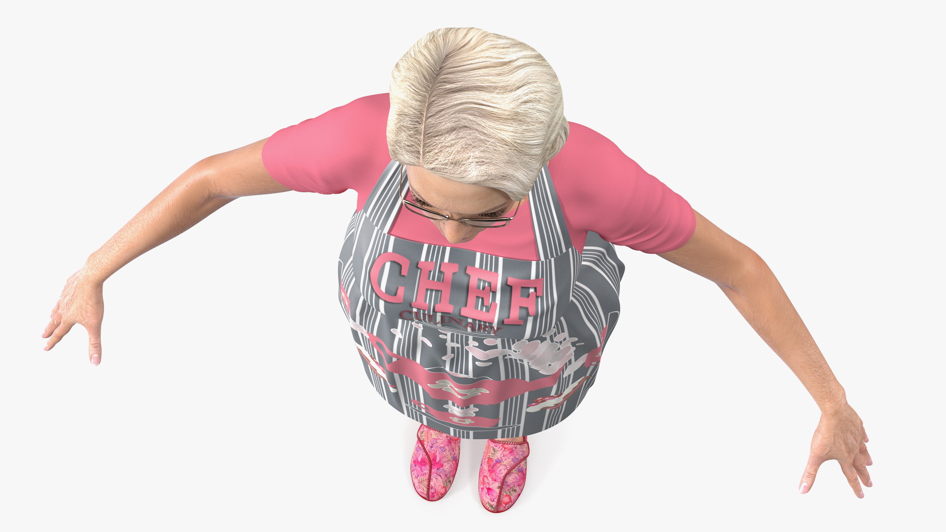 Elderly Woman in Kitchen Apron T Pose 3D