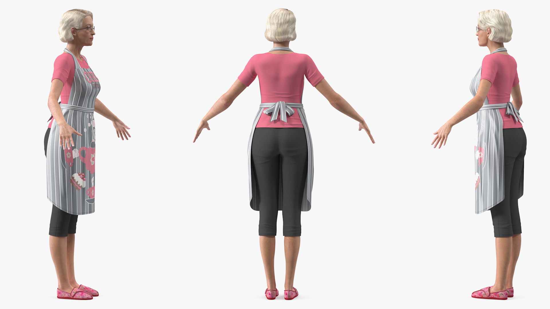 Elderly Woman in Kitchen Apron T Pose 3D