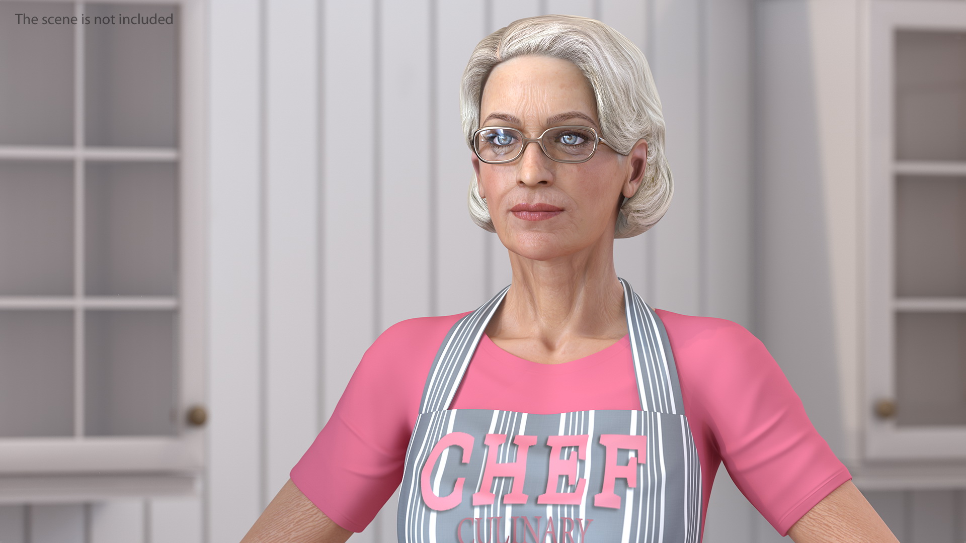 Elderly Woman in Kitchen Apron T Pose 3D