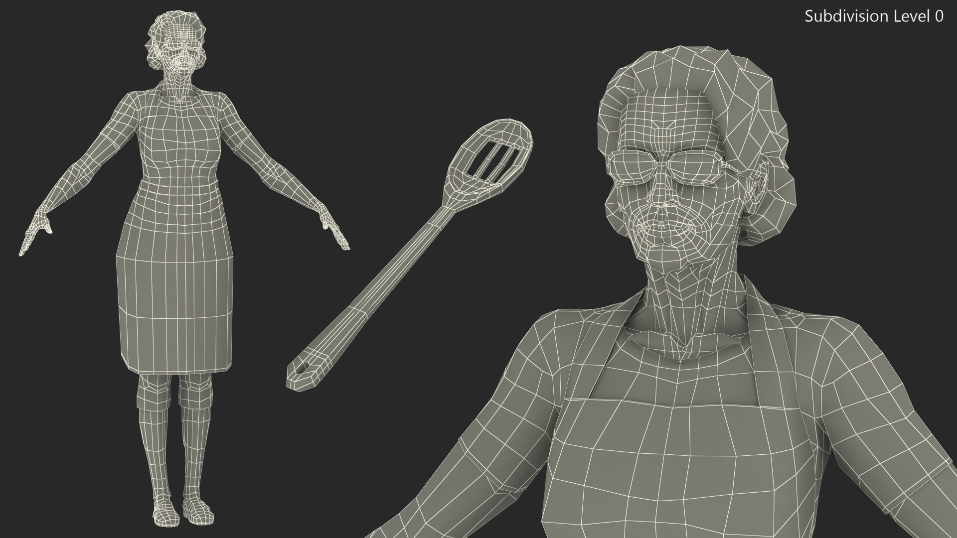 Elderly Woman in Kitchen Apron T Pose 3D