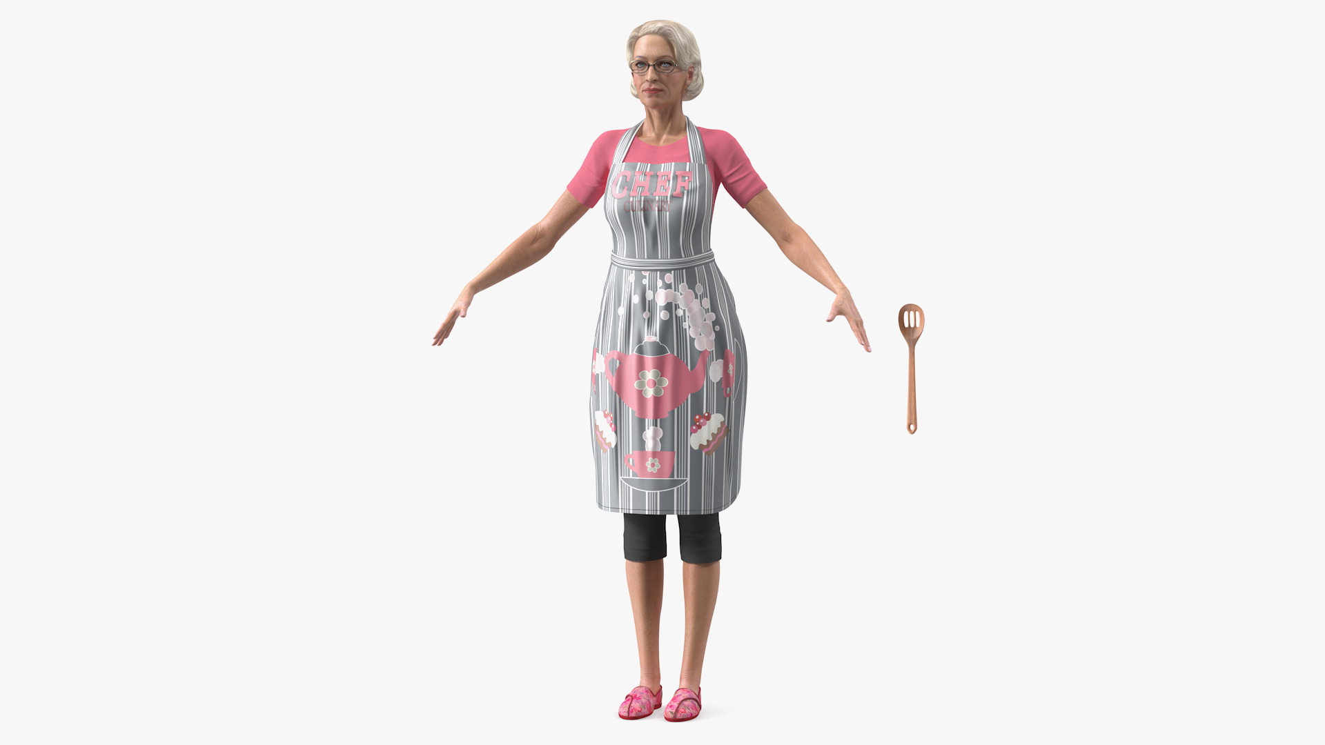 Elderly Woman in Kitchen Apron T Pose 3D