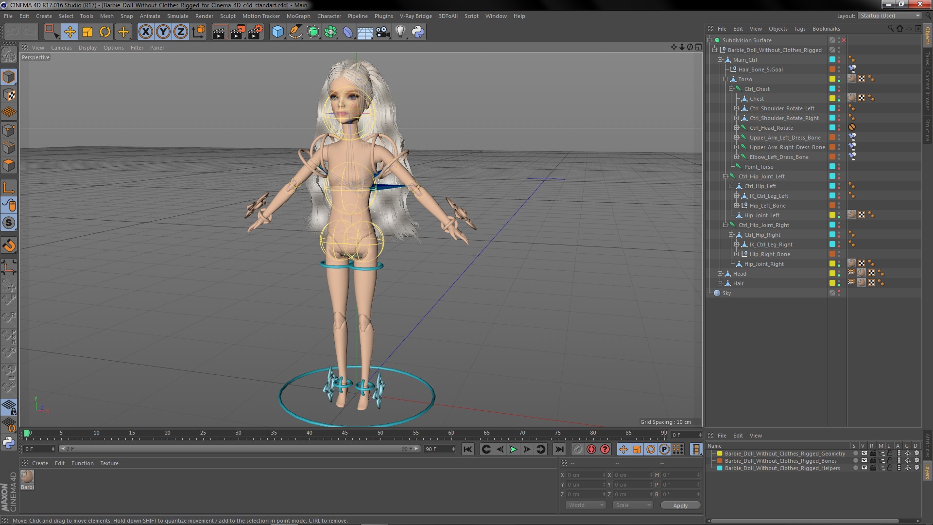 3D Barbie Doll Without Clothes Rigged for Cinema 4D model