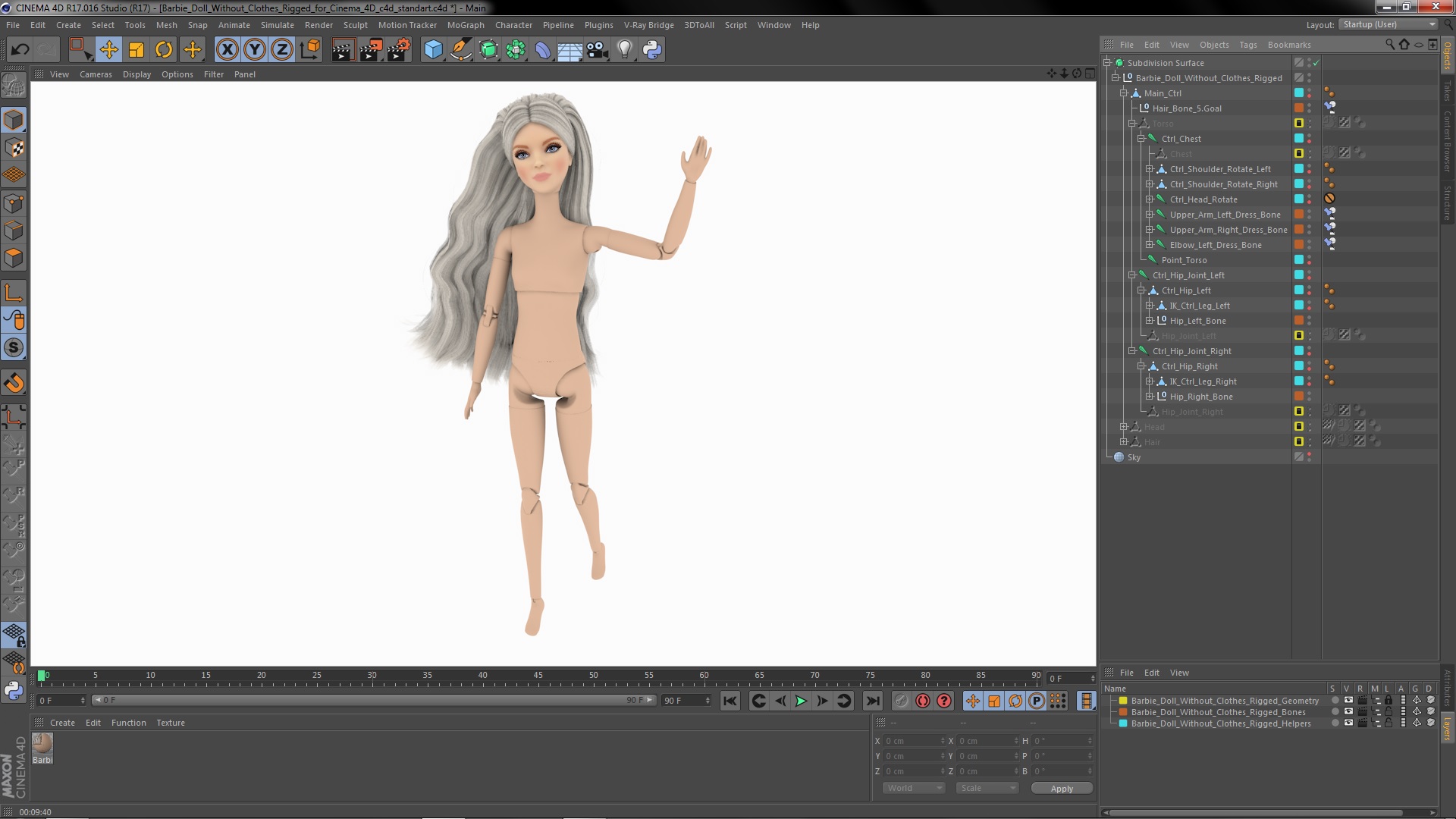 3D Barbie Doll Without Clothes Rigged for Cinema 4D model