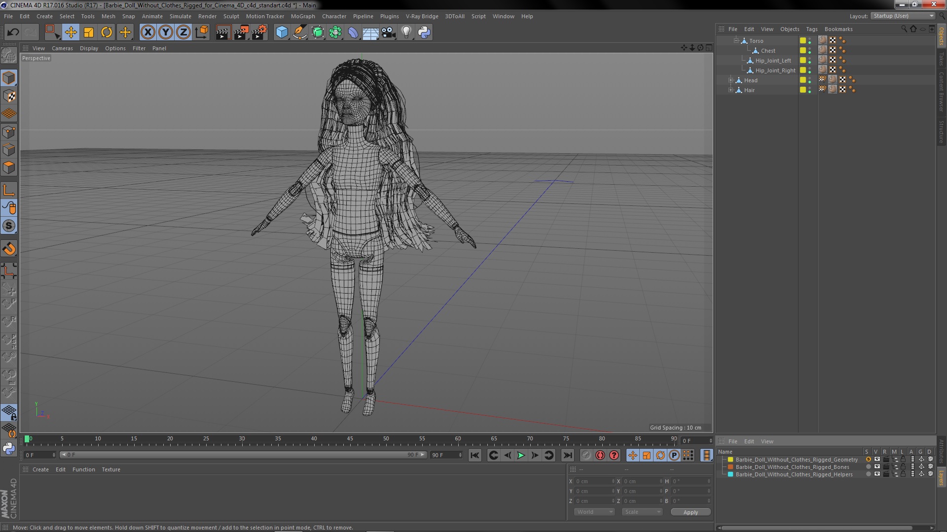 3D Barbie Doll Without Clothes Rigged for Cinema 4D model