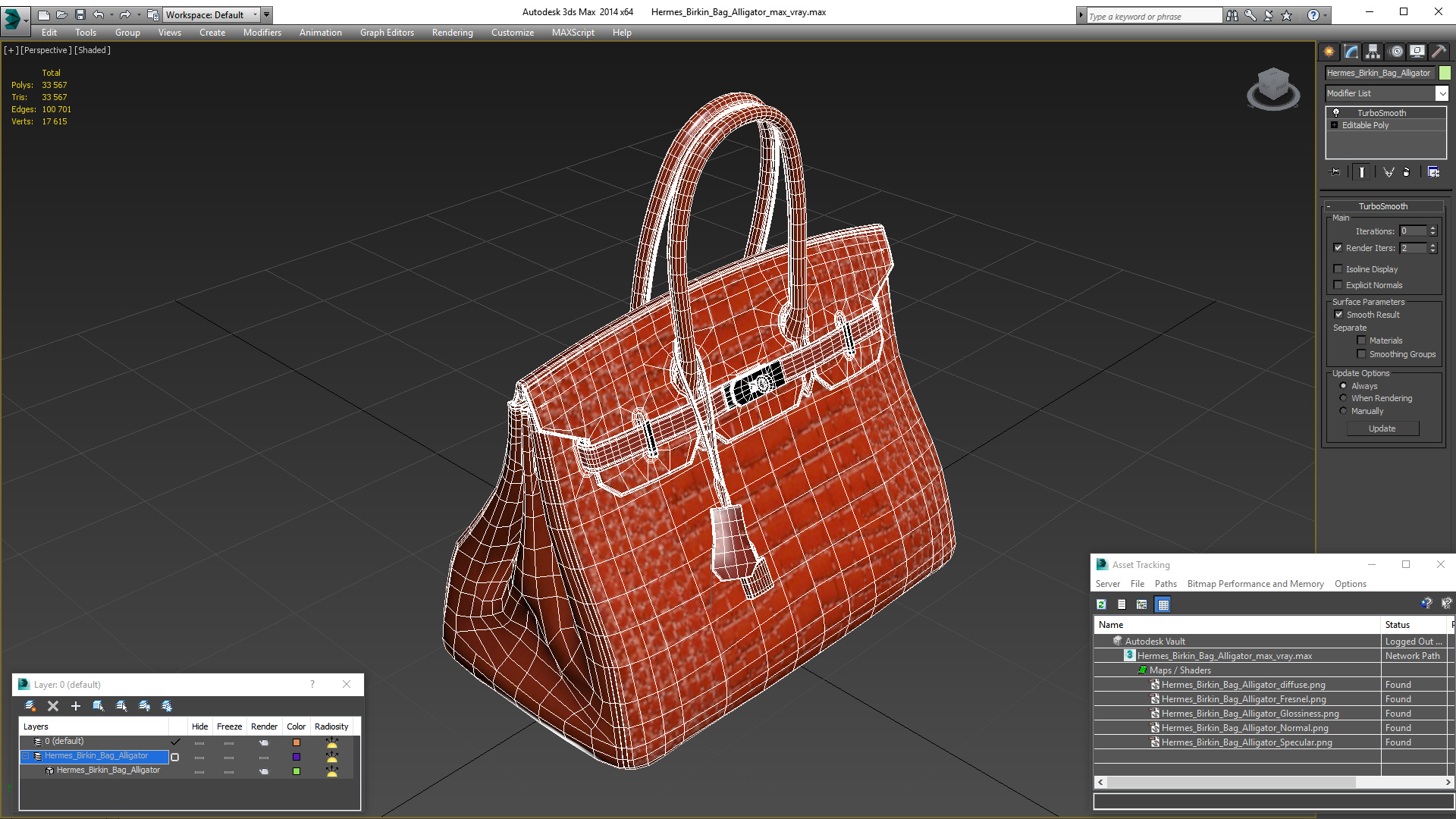 Hermes Birkin Bag Alligator 3D