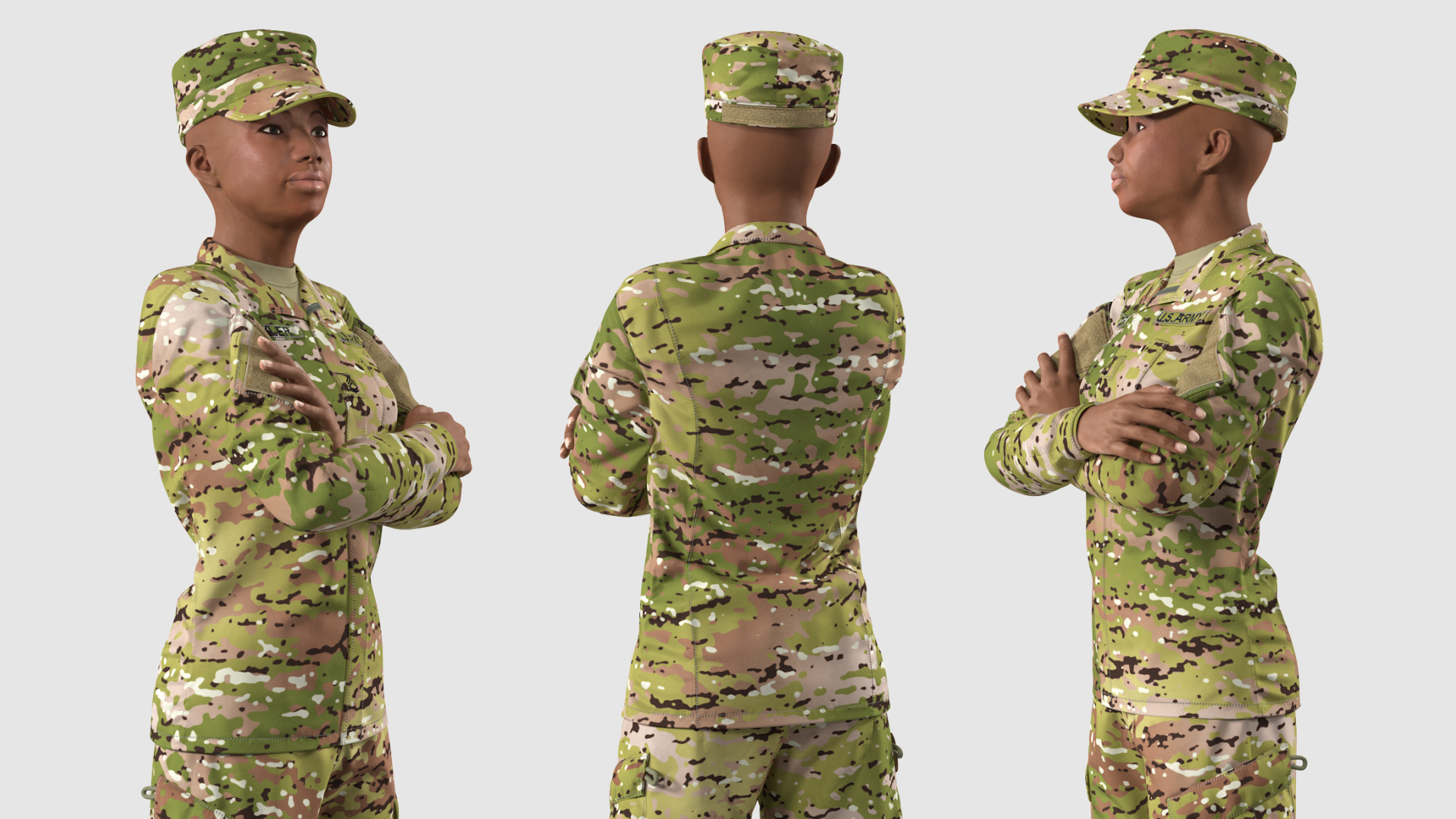 African American Female Soldier Camouflage 3D