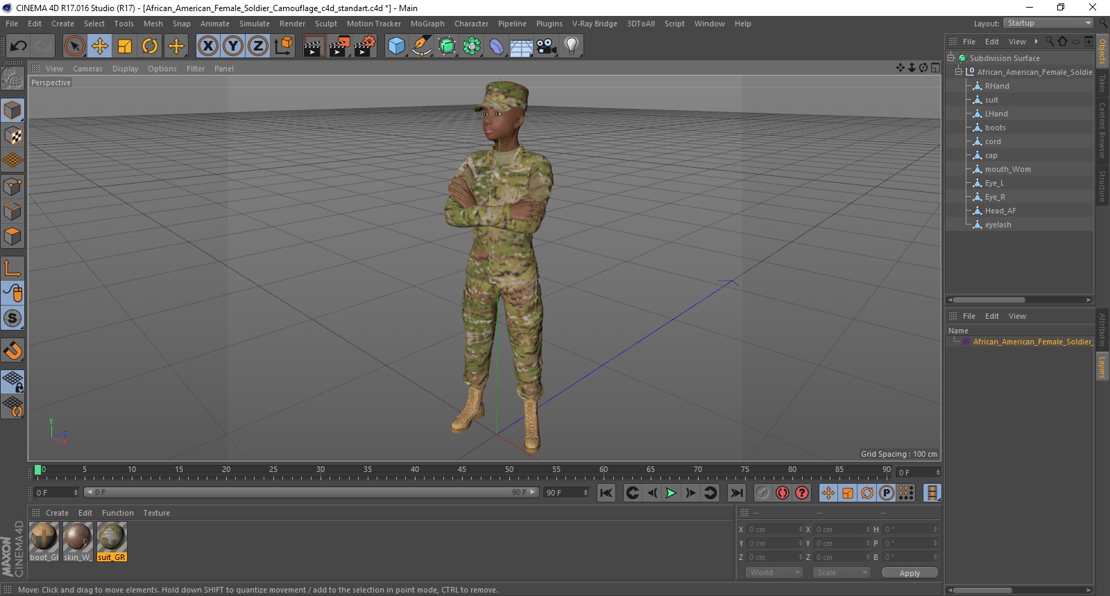 African American Female Soldier Camouflage 3D