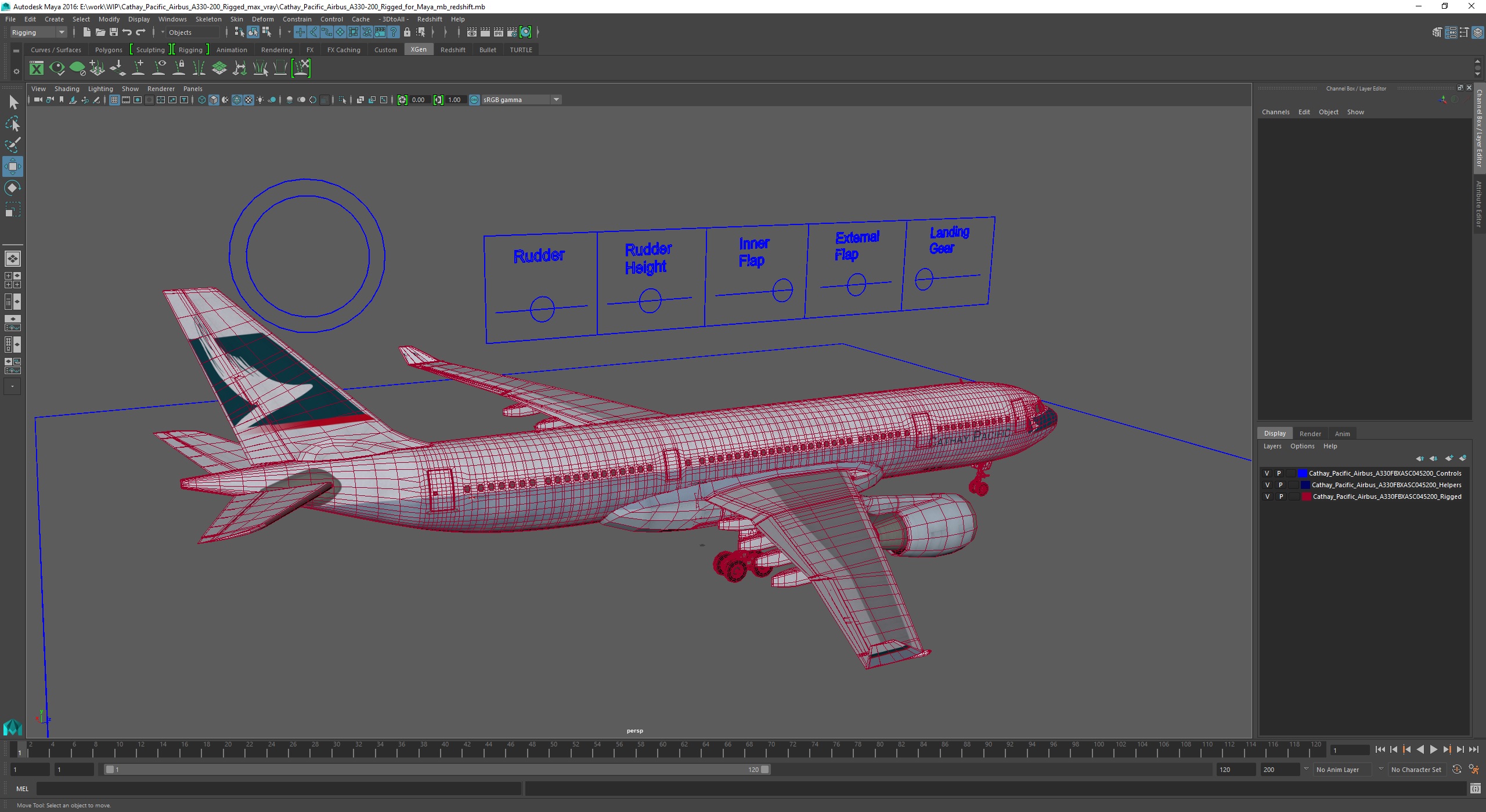 3D Cathay Pacific Airbus A330-200 Rigged for Maya