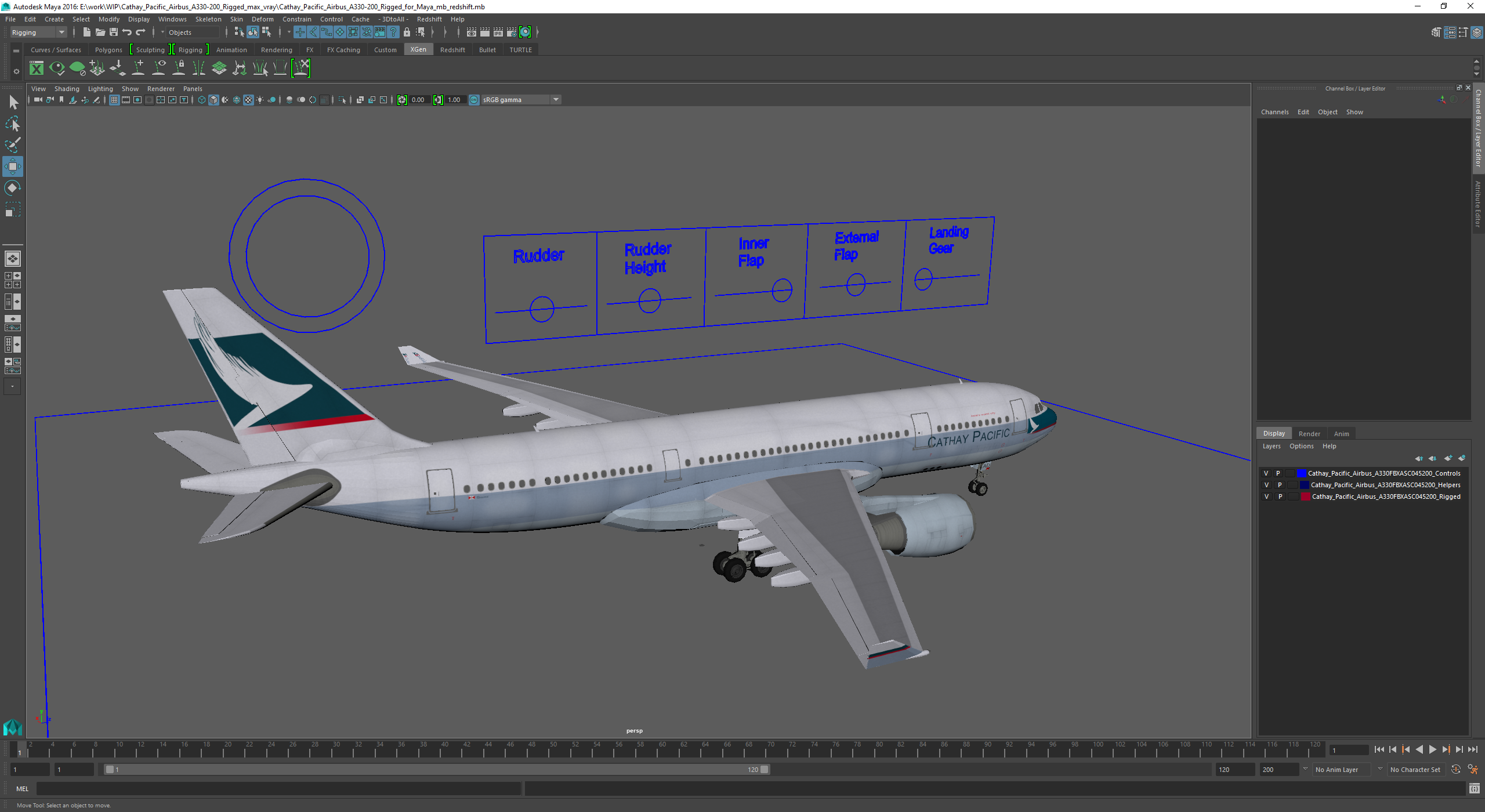 3D Cathay Pacific Airbus A330-200 Rigged for Maya