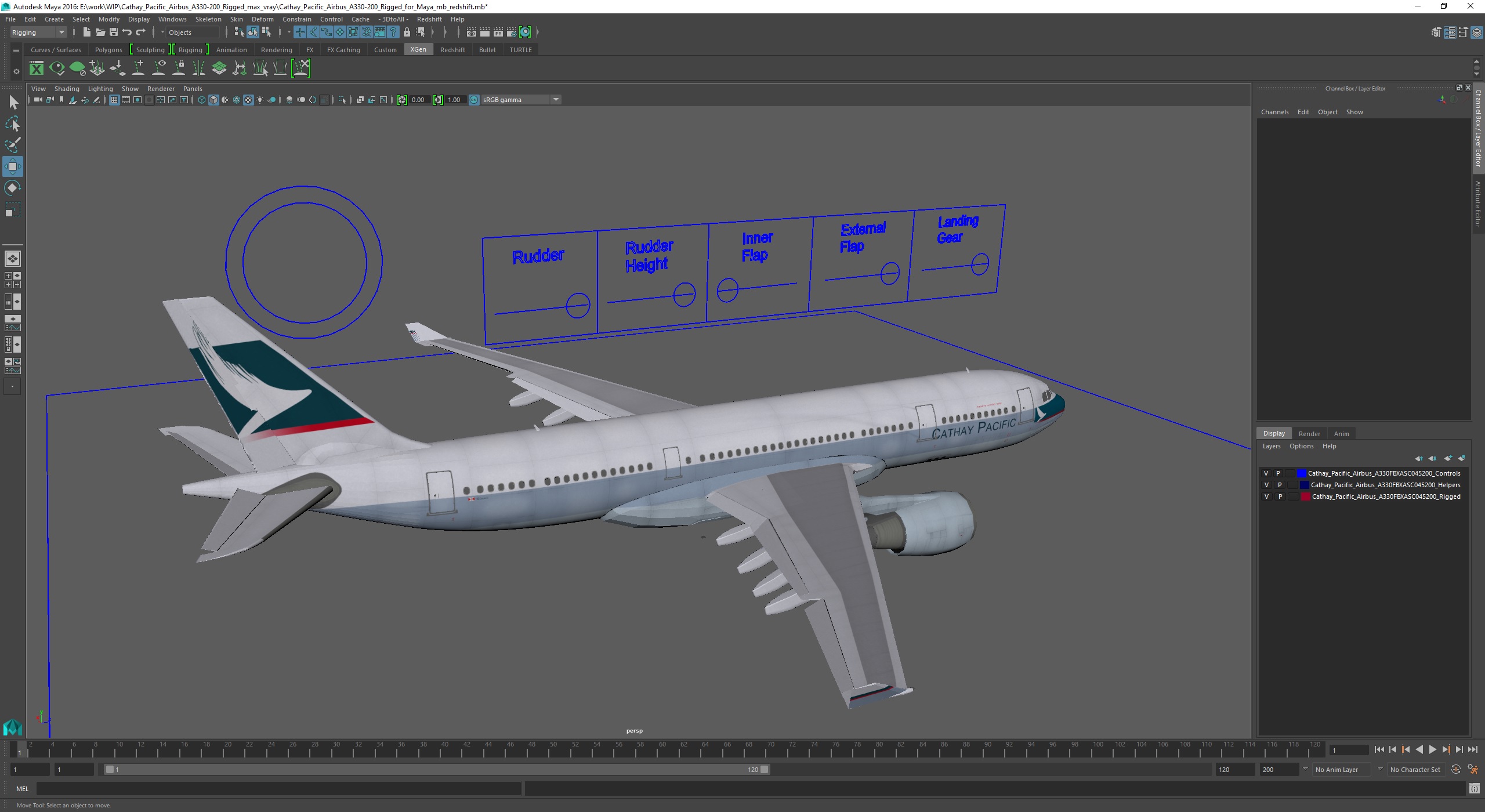 3D Cathay Pacific Airbus A330-200 Rigged for Maya