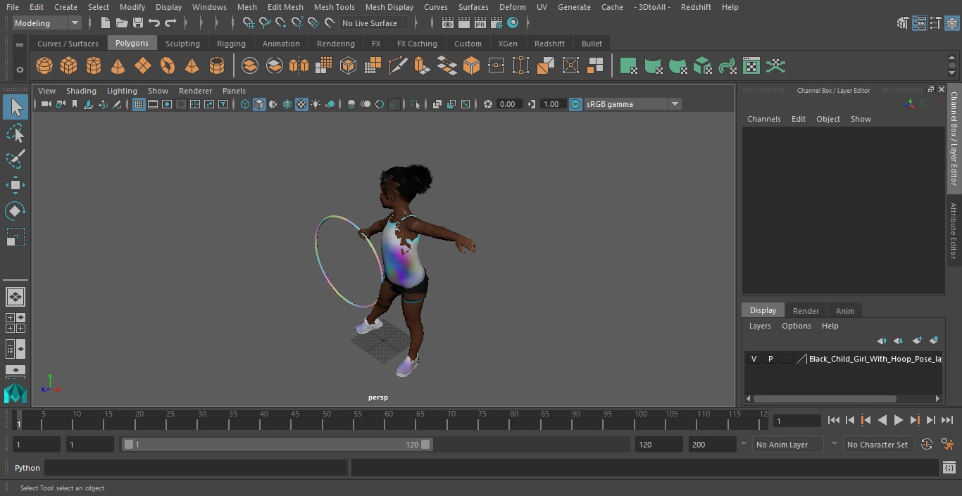 3D Black Child Girl With Hoop Pose