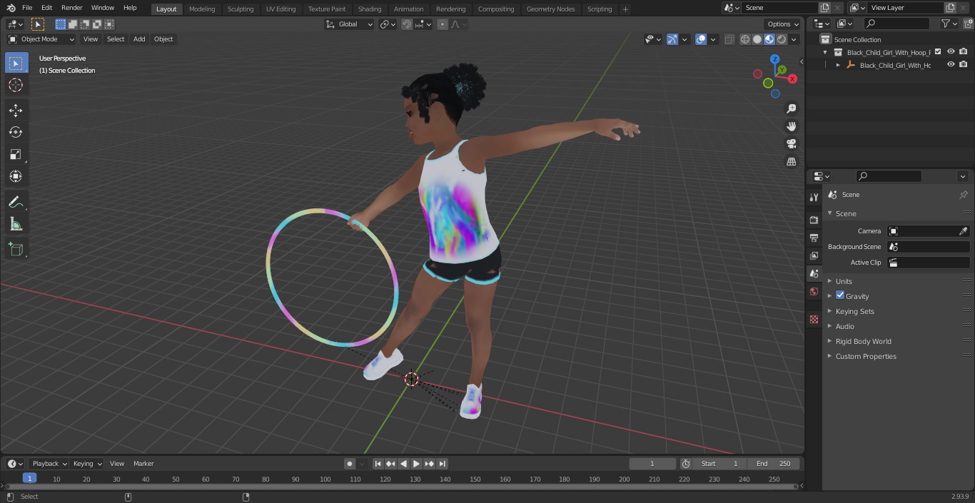 3D Black Child Girl With Hoop Pose