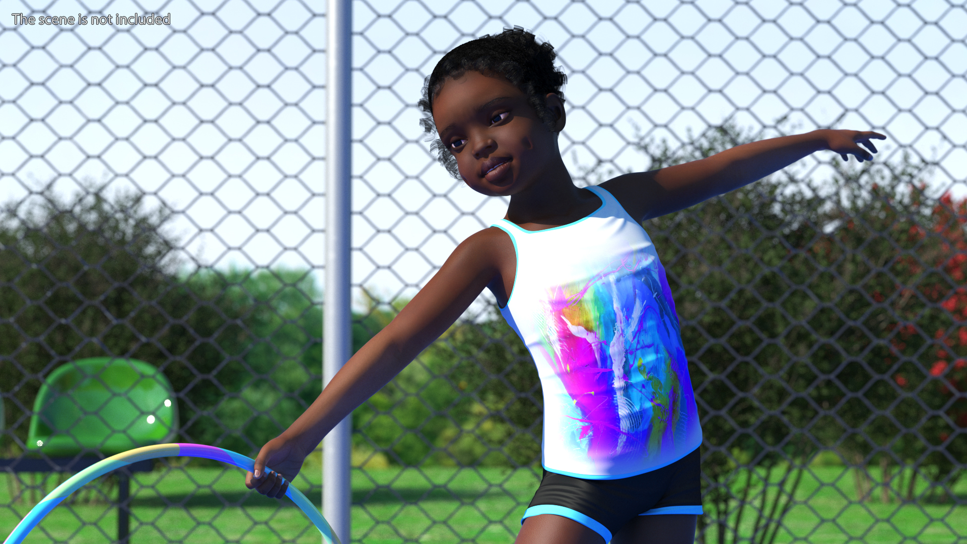 3D Black Child Girl With Hoop Pose