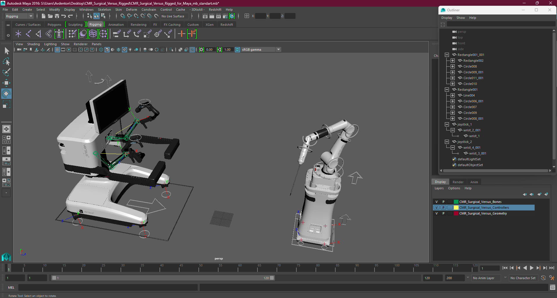 3D model CMR Surgical Versus Rigged for Maya