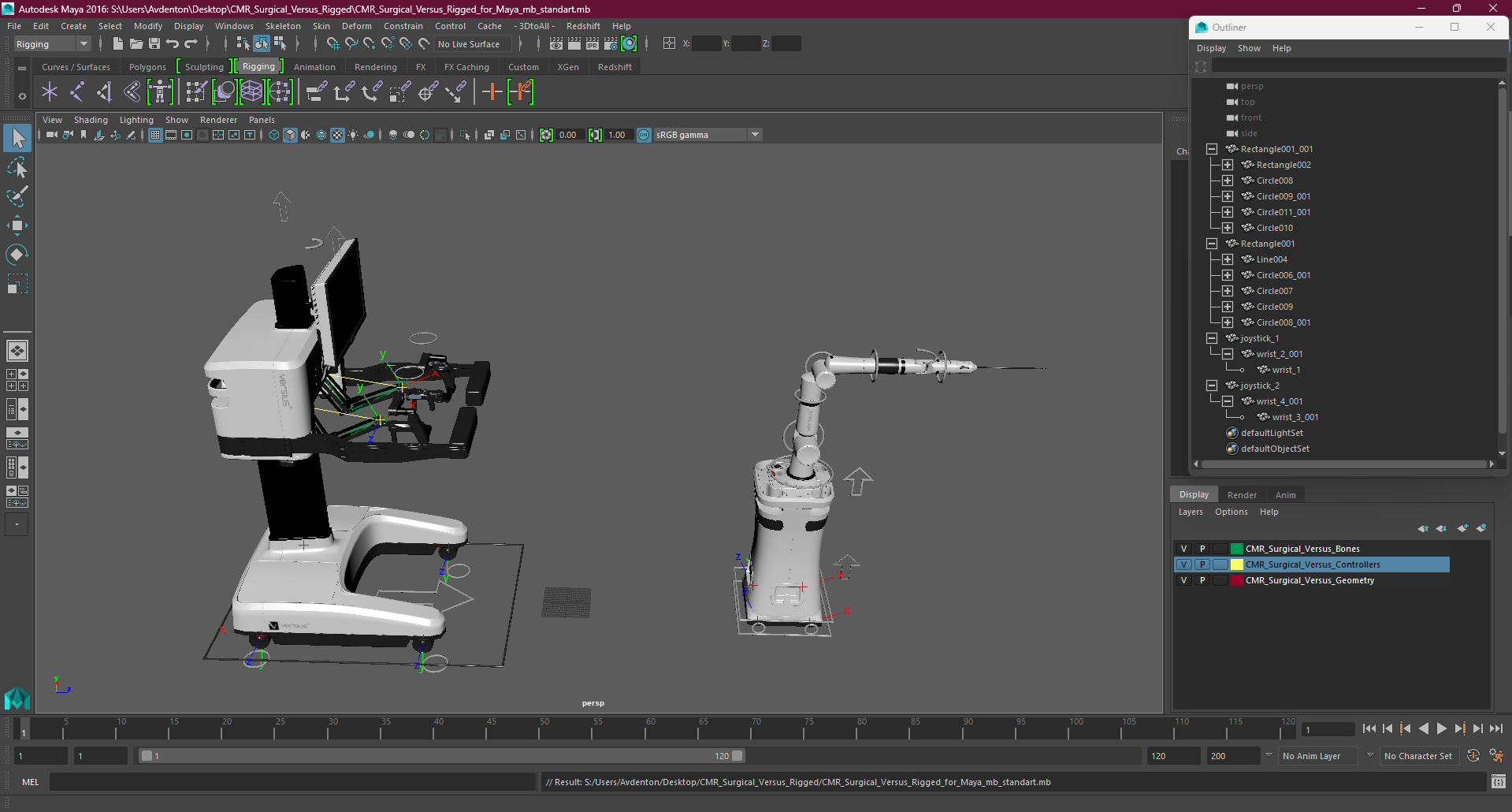 3D model CMR Surgical Versus Rigged for Maya