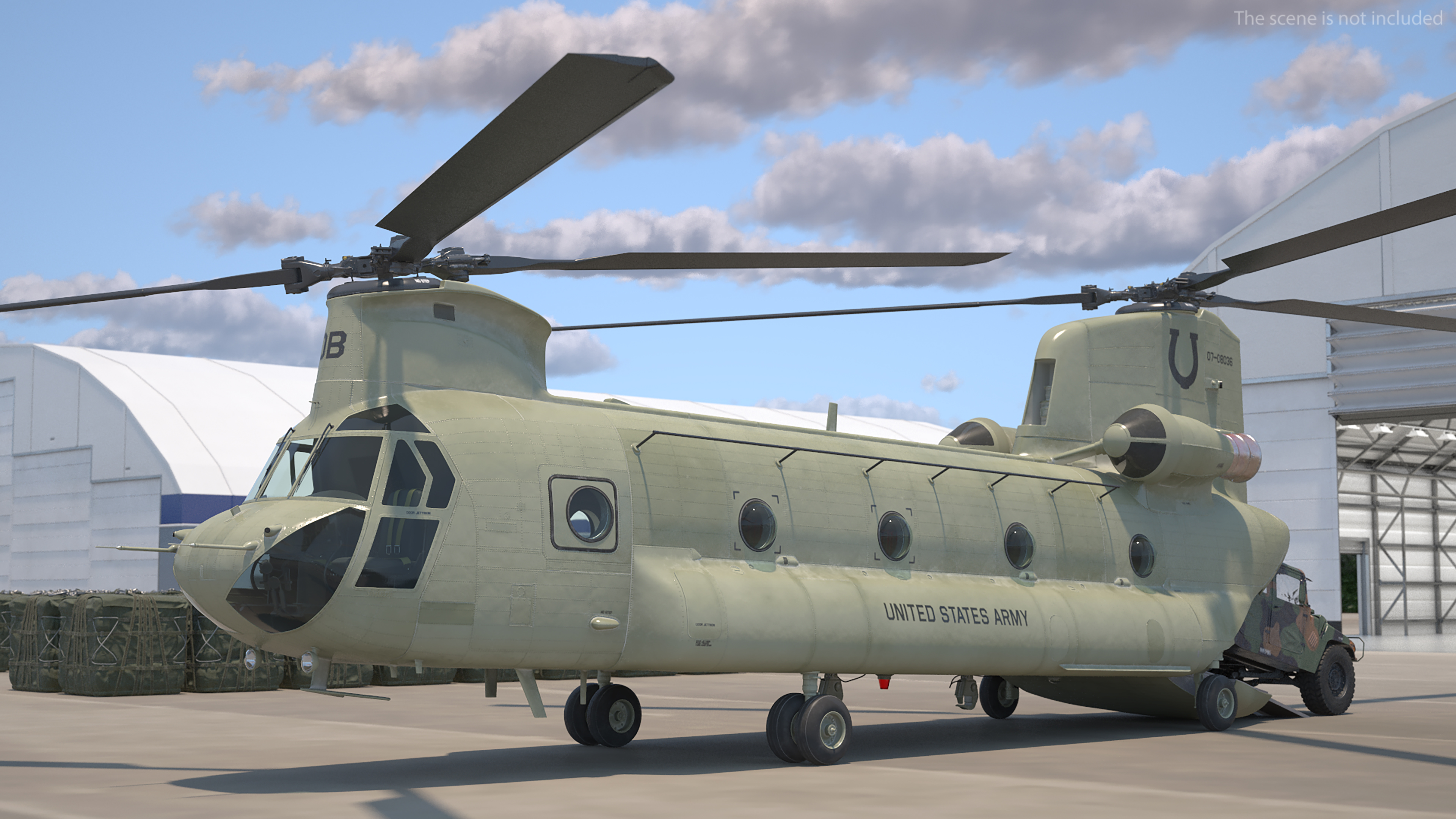 3D Loading Humvee in CH47 Chinook Helicopter Rigged model