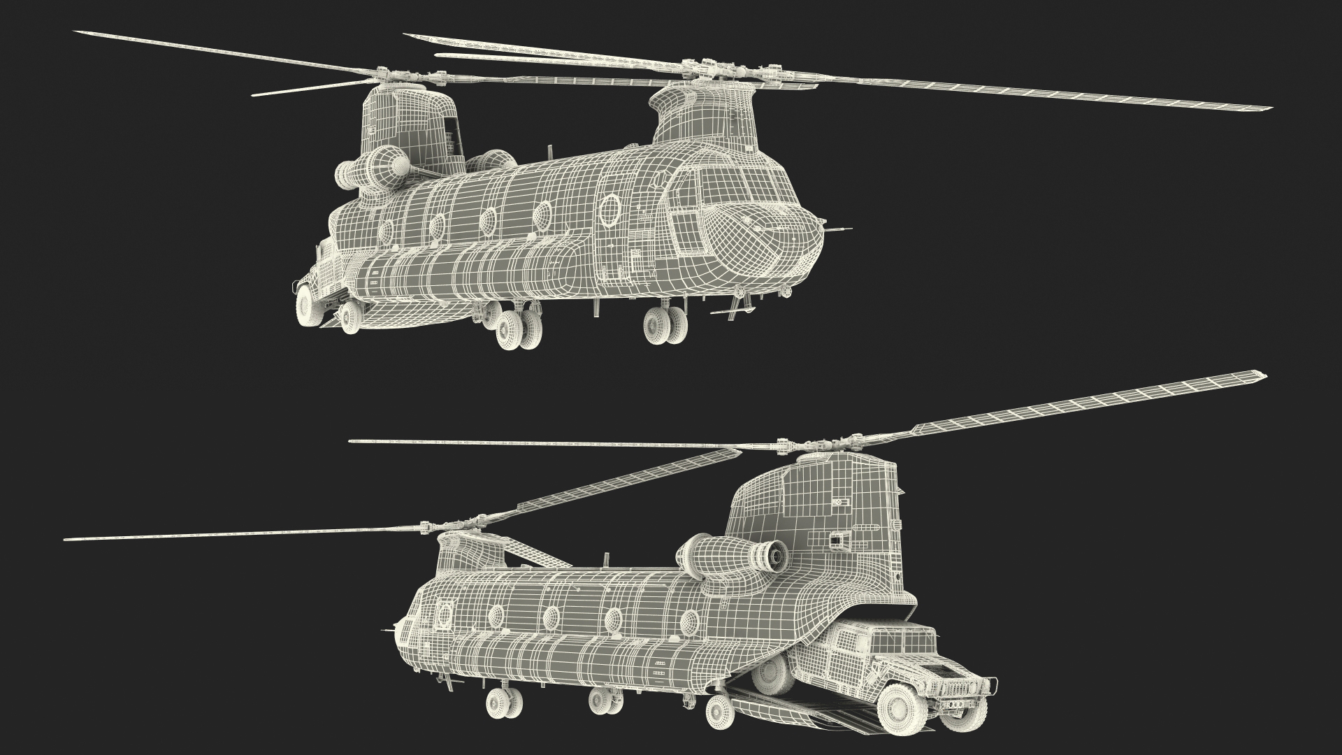 3D Loading Humvee in CH47 Chinook Helicopter Rigged model