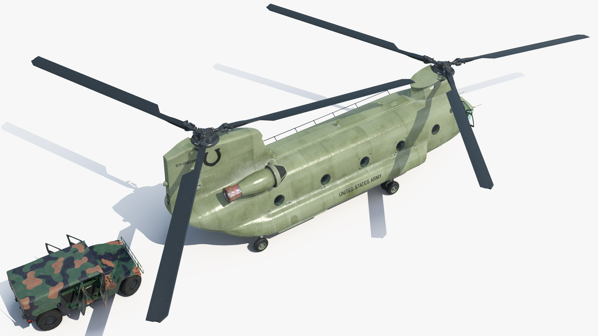 3D Loading Humvee in CH47 Chinook Helicopter Rigged model