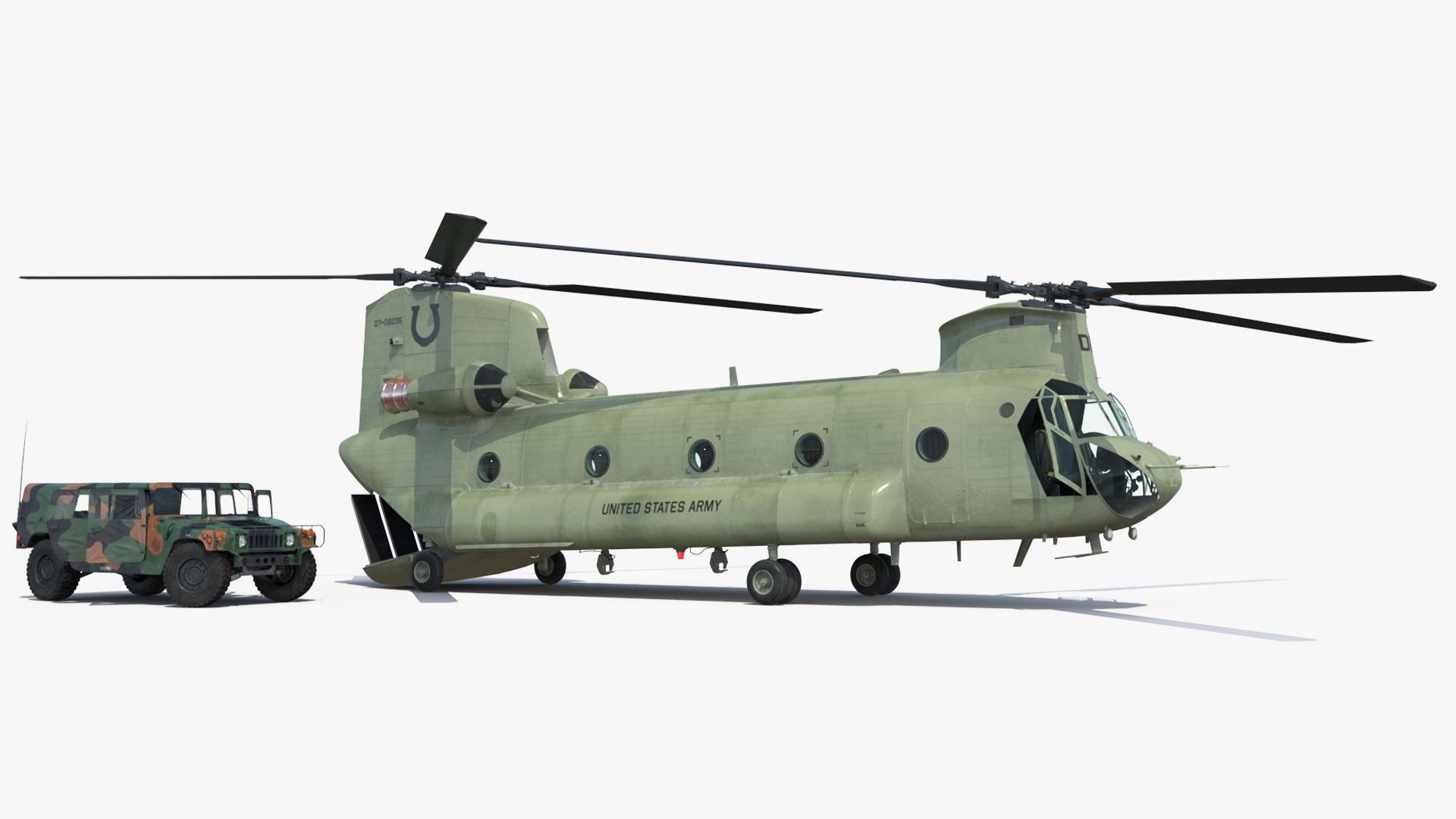 3D Loading Humvee in CH47 Chinook Helicopter Rigged model