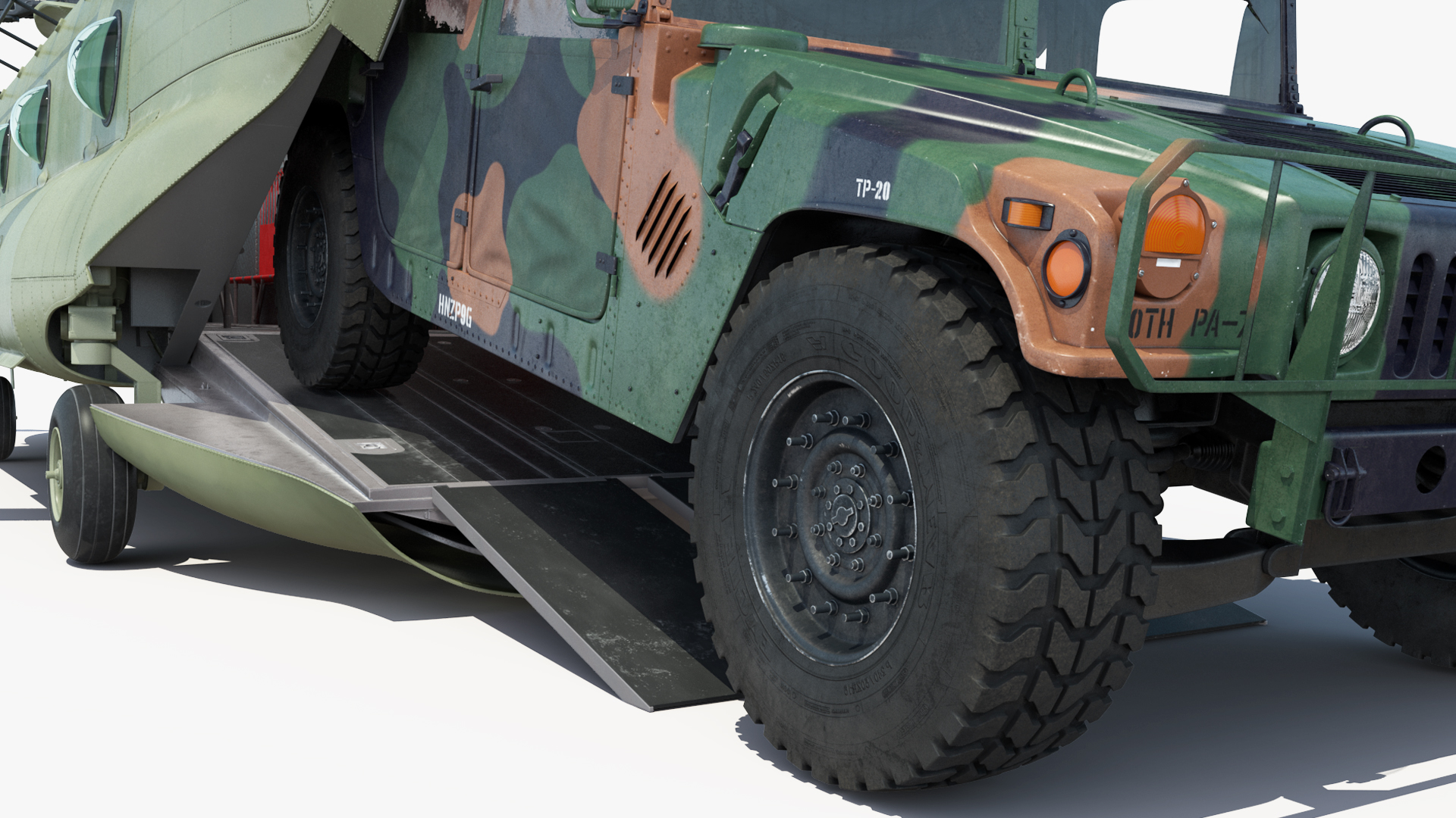 3D Loading Humvee in CH47 Chinook Helicopter Rigged model