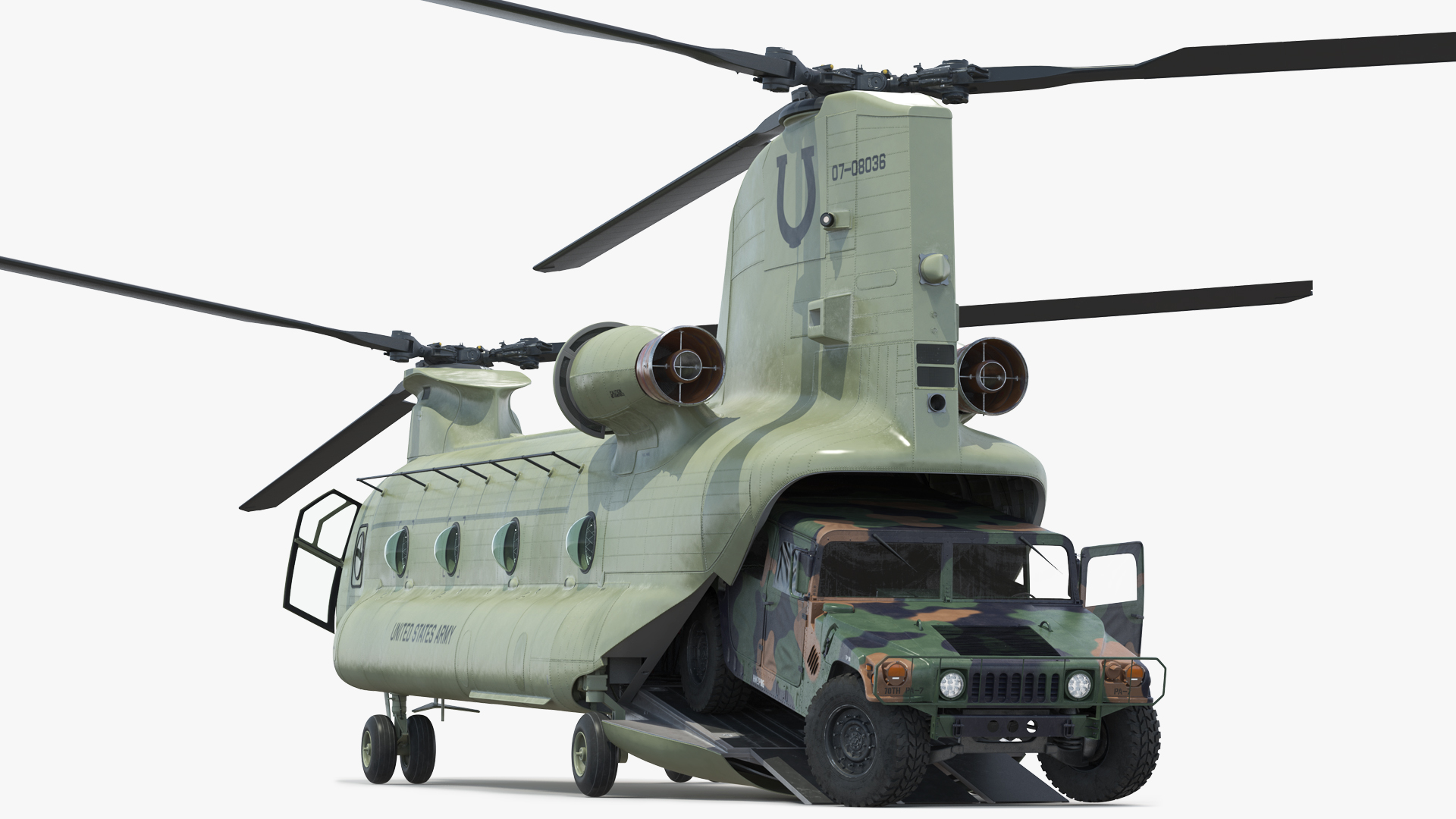 3D Loading Humvee in CH47 Chinook Helicopter Rigged model