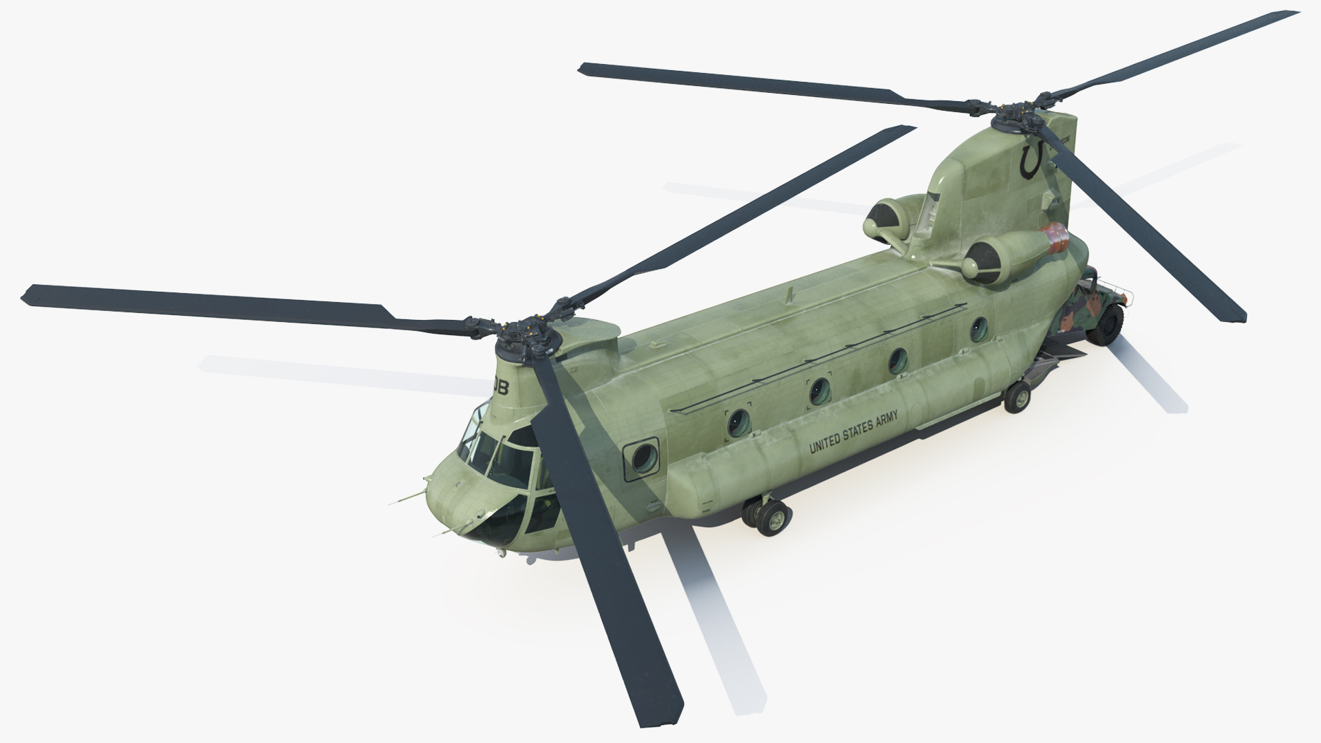 3D Loading Humvee in CH47 Chinook Helicopter Rigged model