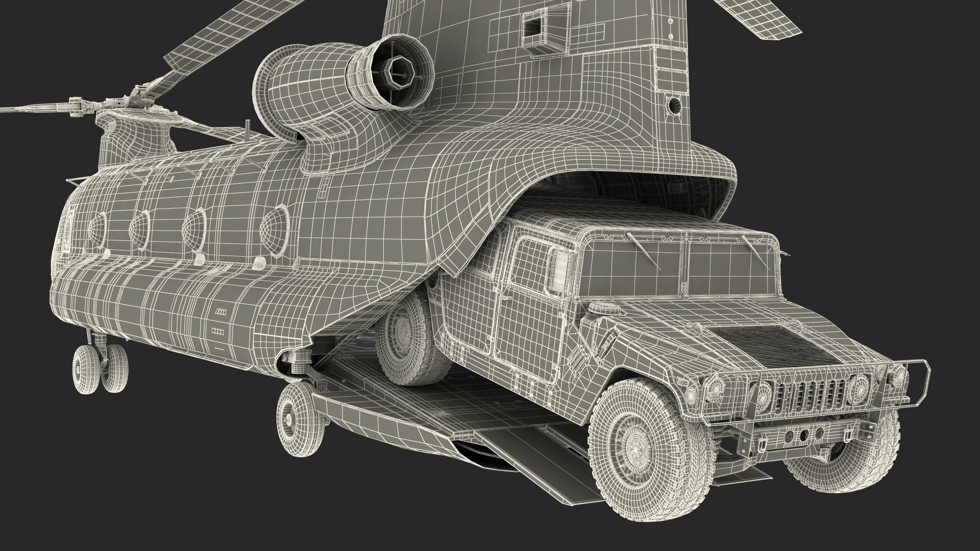 3D Loading Humvee in CH47 Chinook Helicopter Rigged model