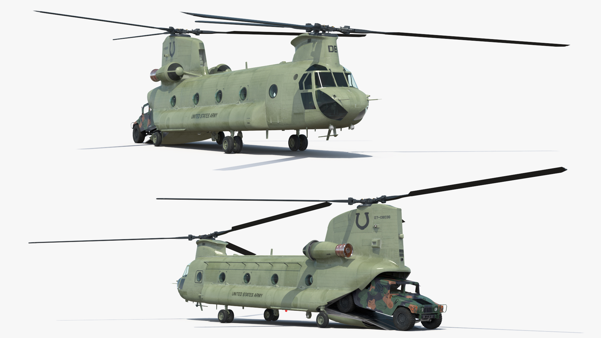 3D Loading Humvee in CH47 Chinook Helicopter Rigged model