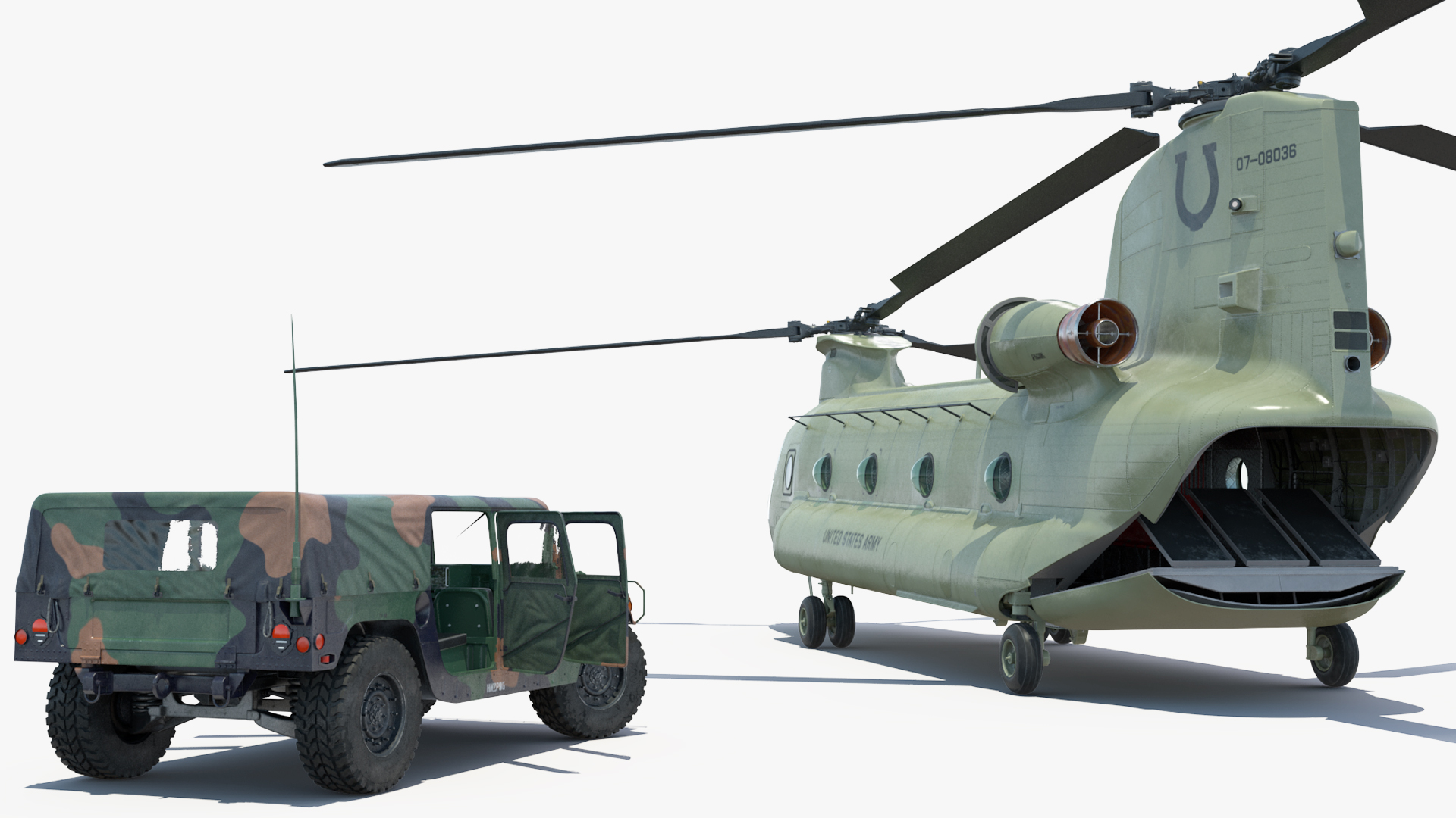 3D Loading Humvee in CH47 Chinook Helicopter Rigged model